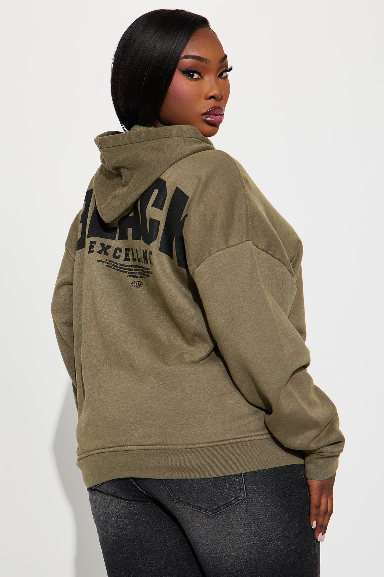 Black Excellence Washed Fleece Hoodie - Olive