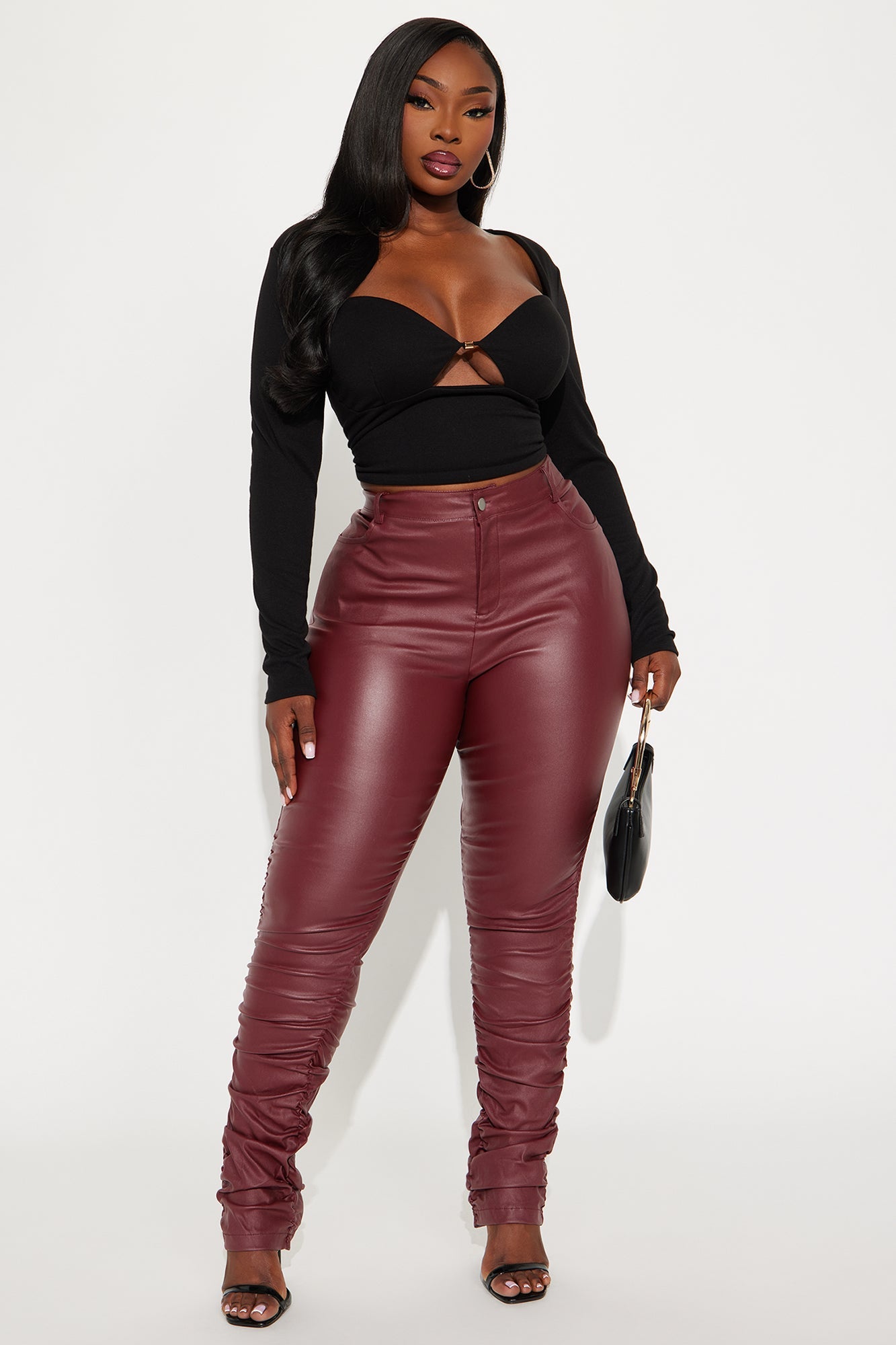 Can't Stand You Faux Leather Stacked Skinny Pant - Wine