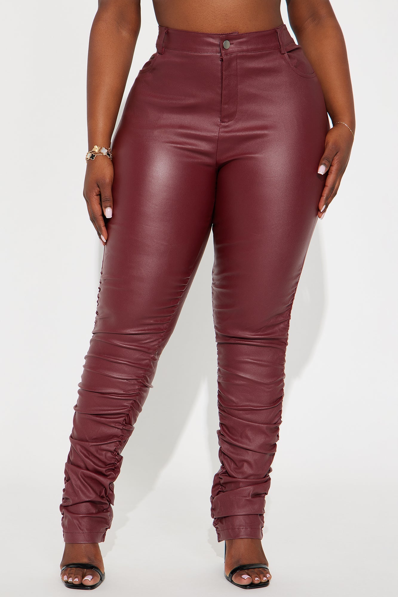 Can't Stand You Faux Leather Stacked Skinny Pant - Wine