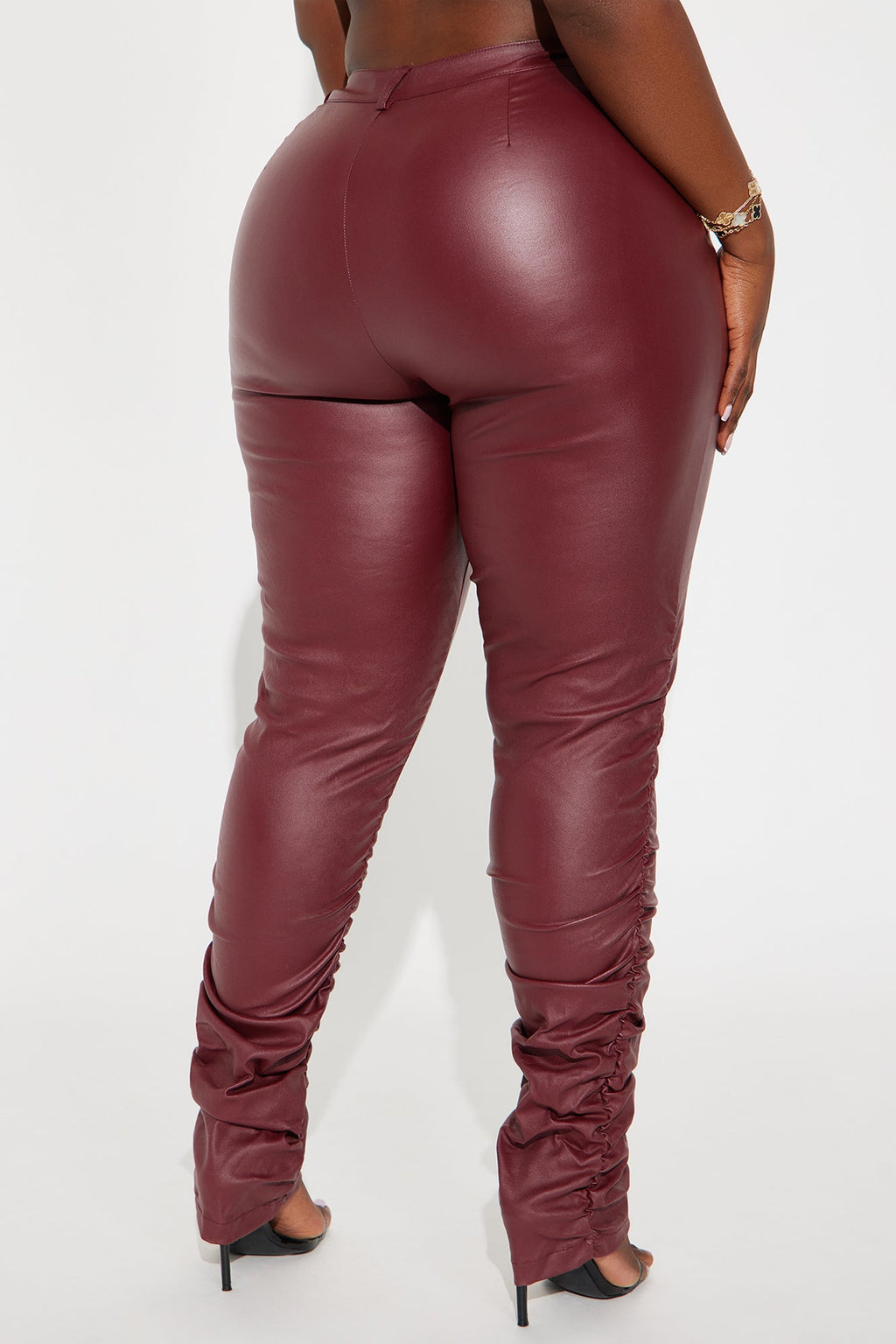 Can't Stand You Faux Leather Stacked Skinny Pant - Wine