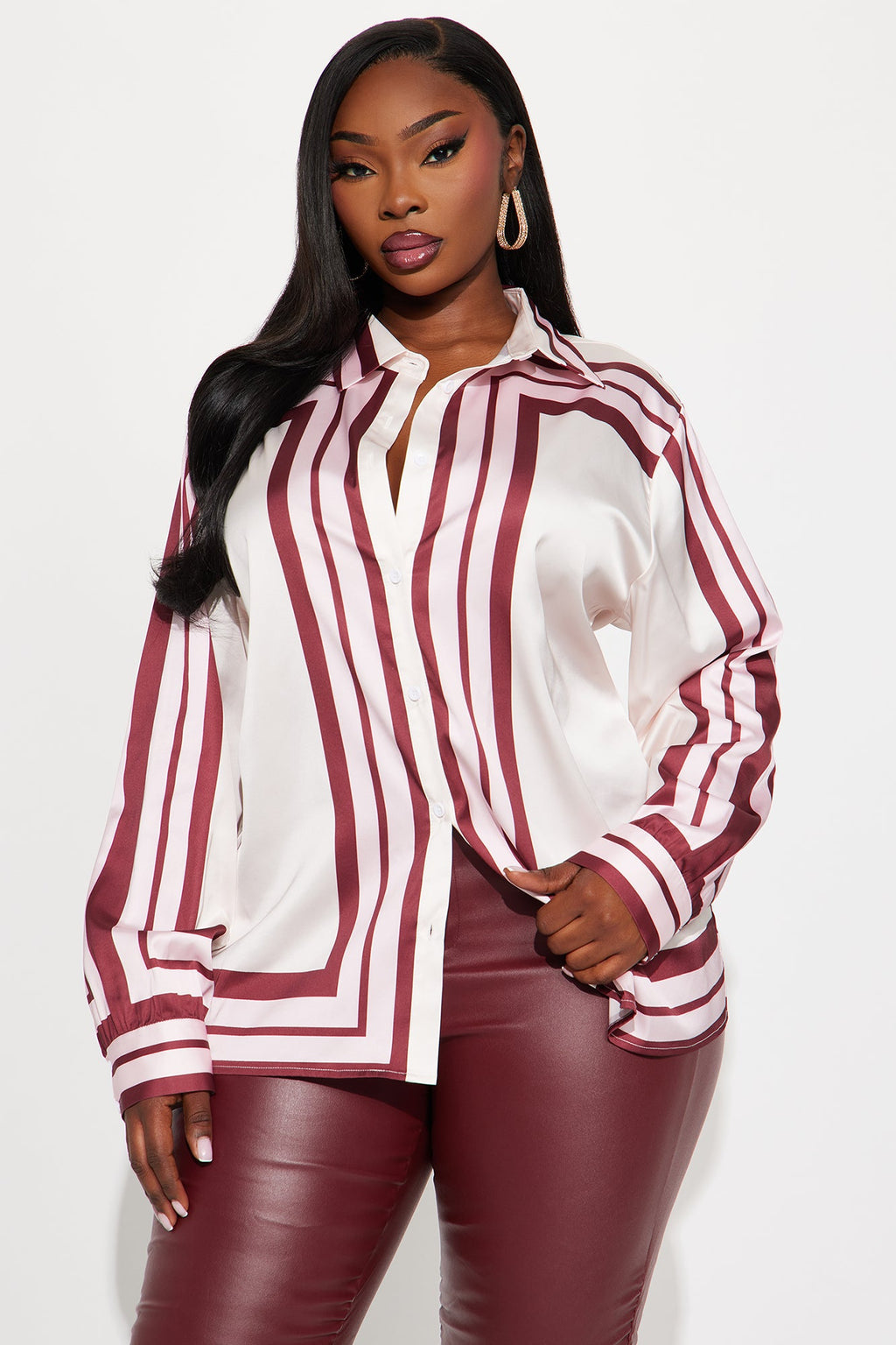 Spoiler Alert Striped Satin Shirt - Pink/combo