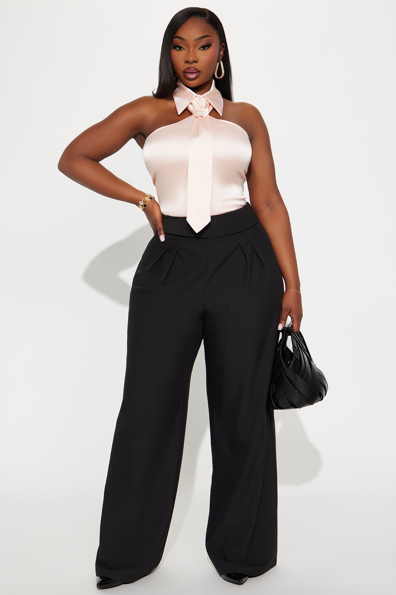 Office Edition Neck Tie Satin Blouse - Blush