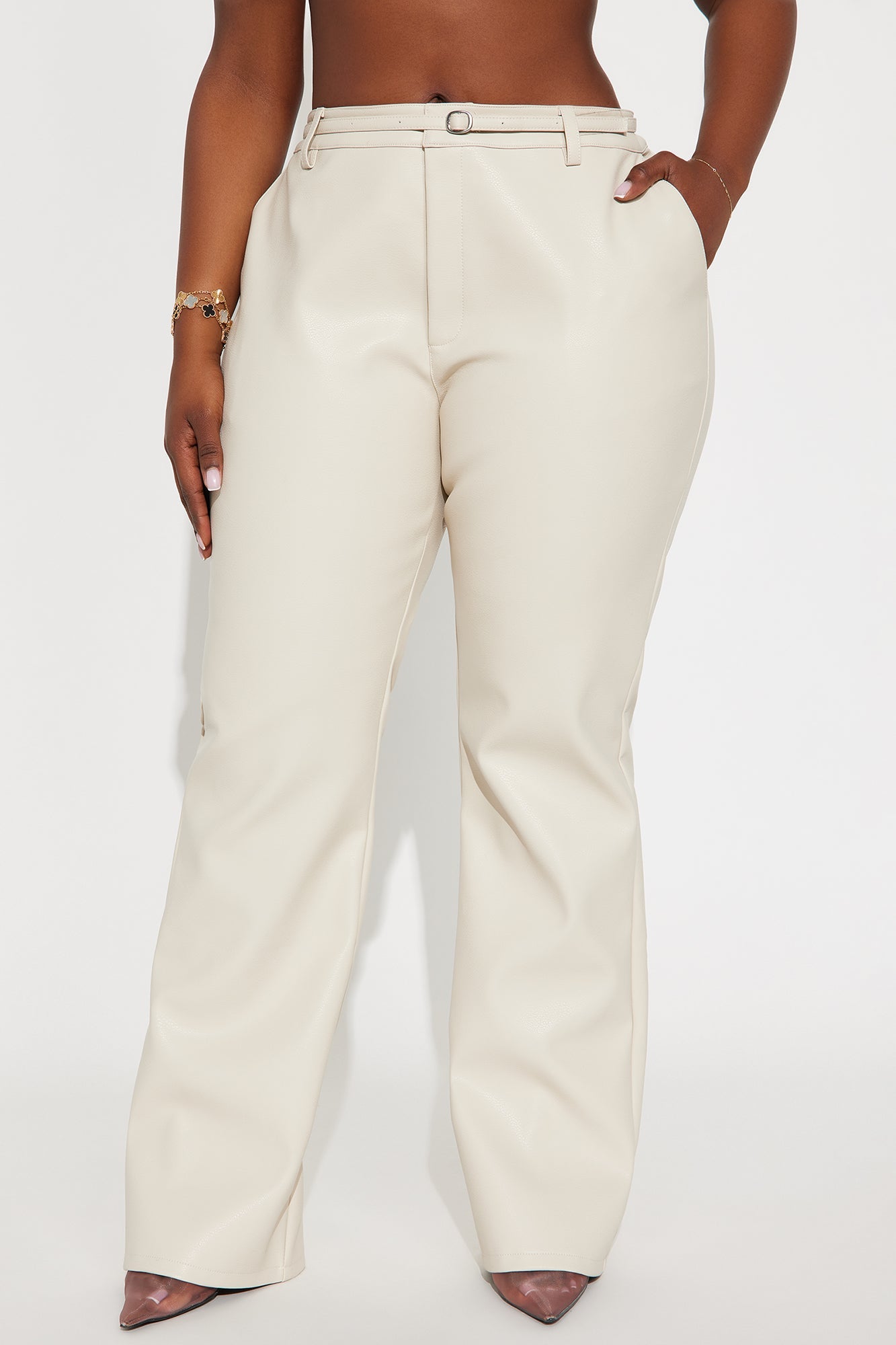 Nikita Belted Faux Leather Pant 33″ - Stone