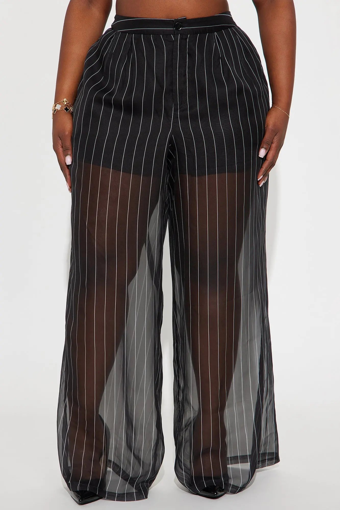 Hollie Pinstripe Organza Pants 33″ - Black/White 