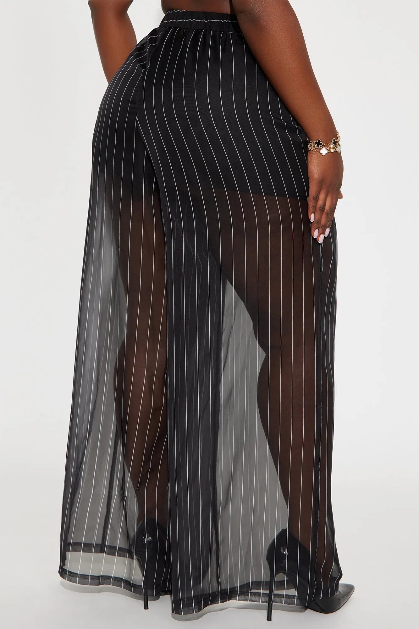 Hollie Pinstripe Organza Pants 33″ - Black/White 