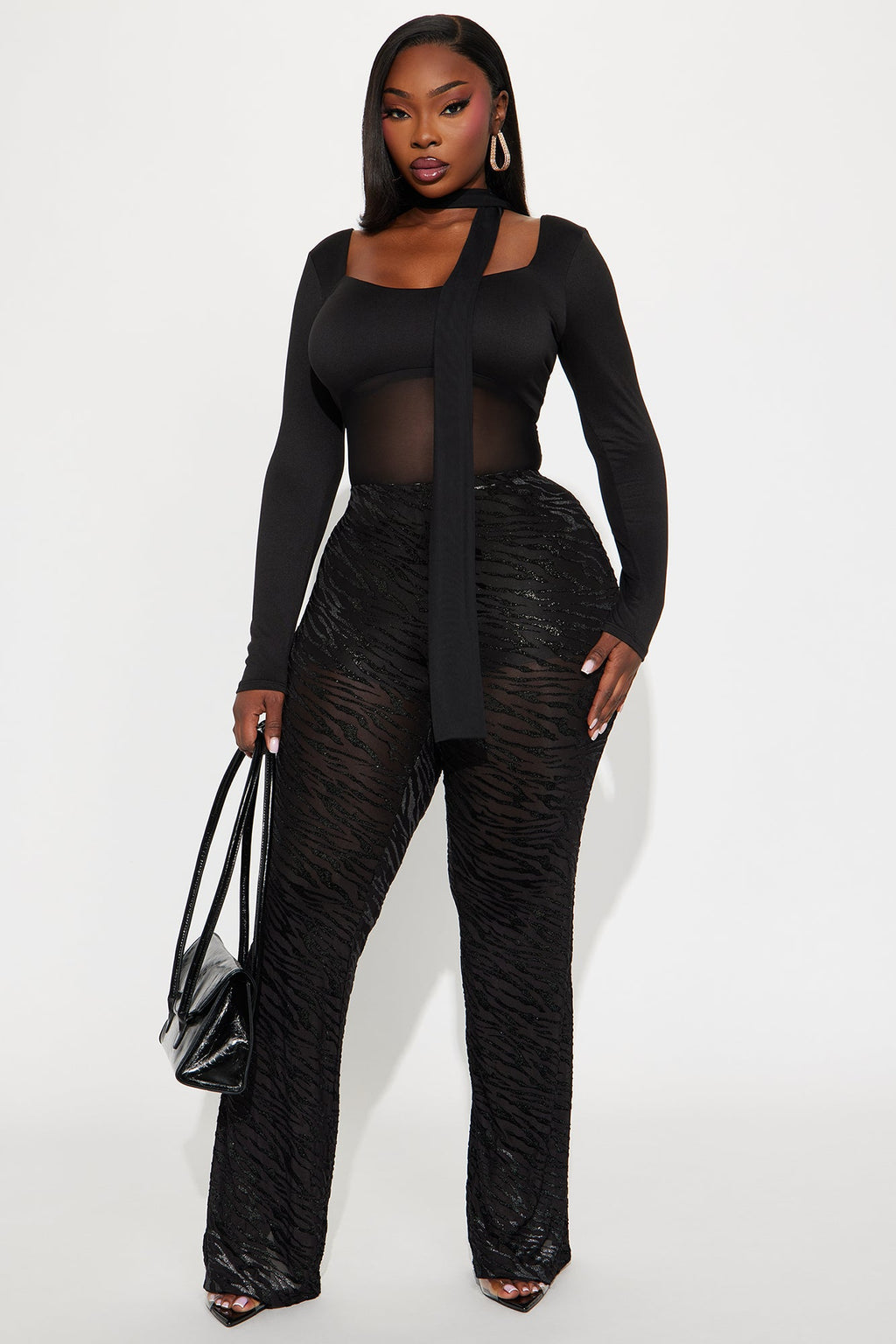 Lenora Long Sleeve Mesh Bodysuit - Black