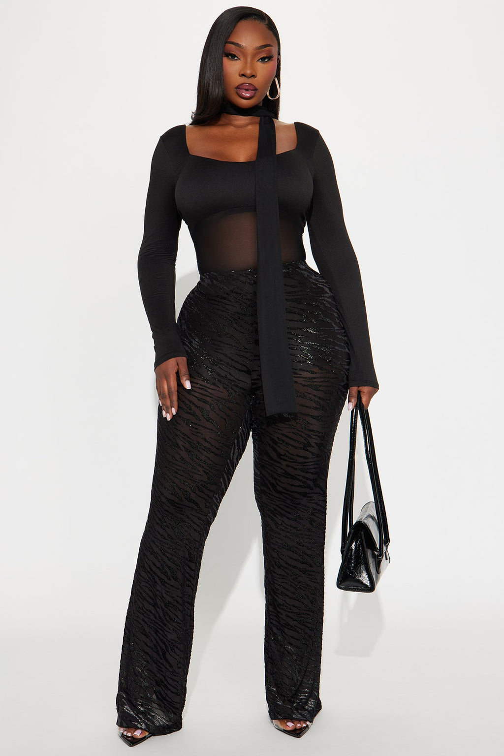 Aryanna Mesh Flocked Straight Leg Zebra Pant 33 - Black 