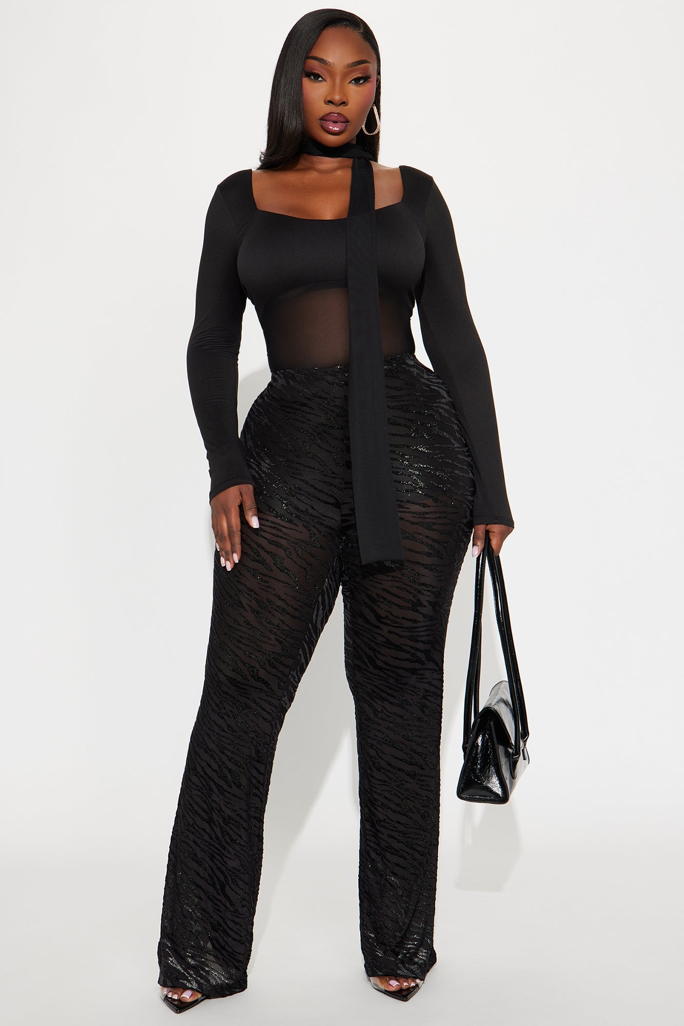 Aryanna Mesh Flocked Straight Leg Zebra Pant 33 - Black 