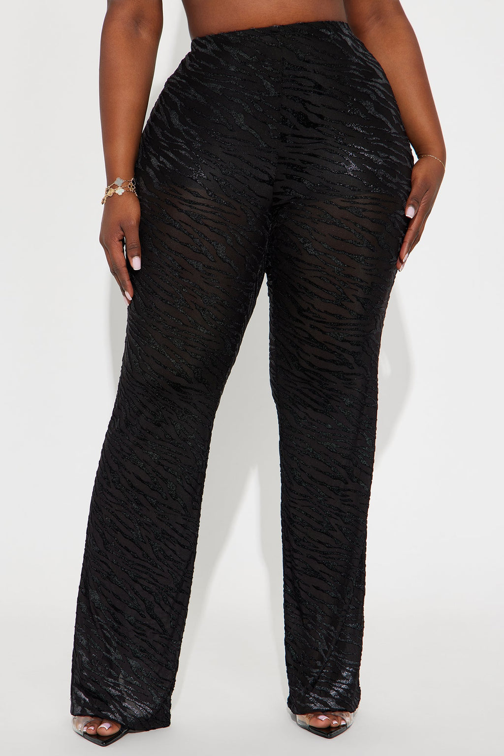 Aryanna Mesh Flocked Straight Leg Zebra Pant 33 - Black 