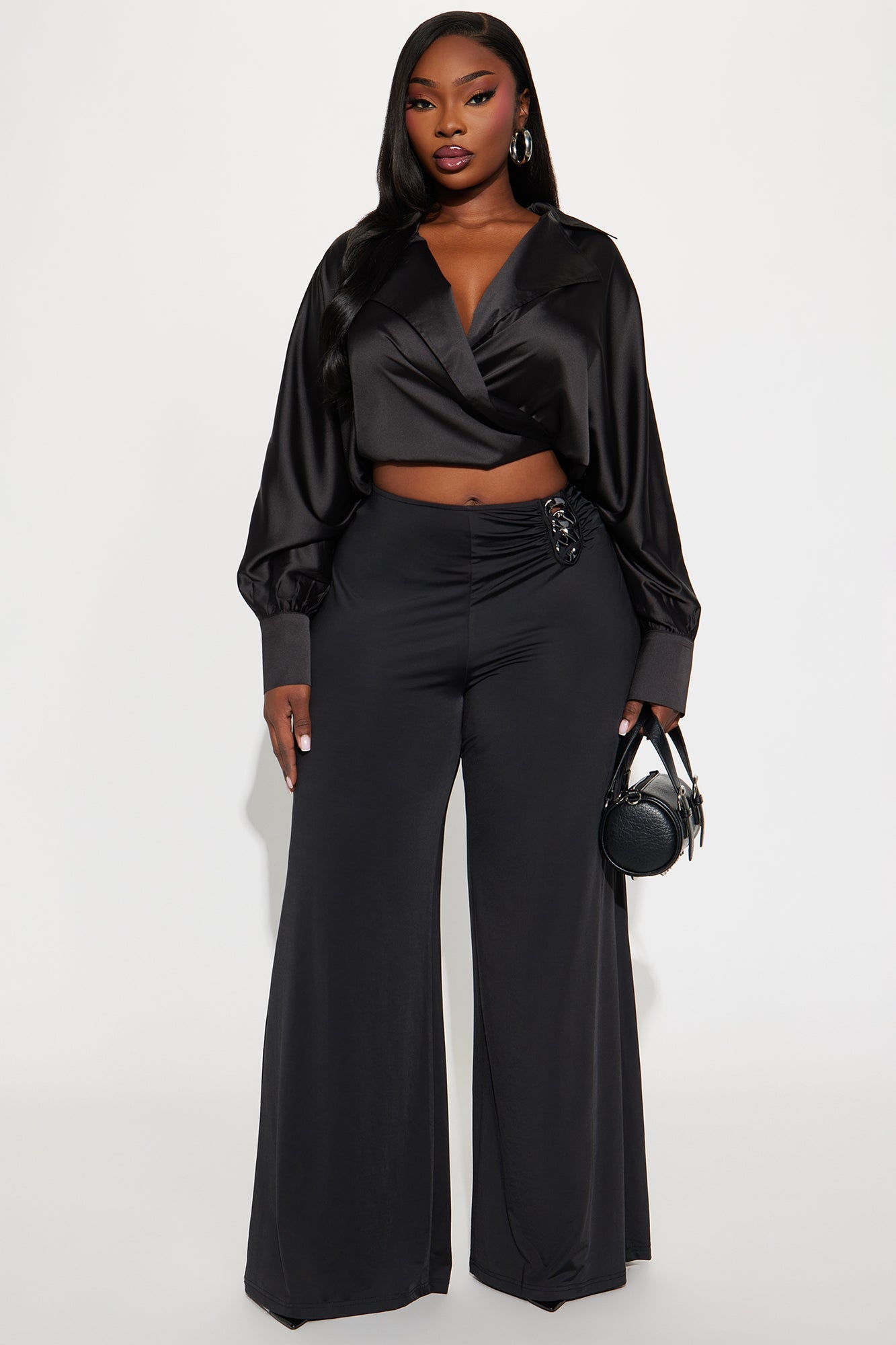 Walk My Way Slinky Wide Leg Pant 33″ - Black