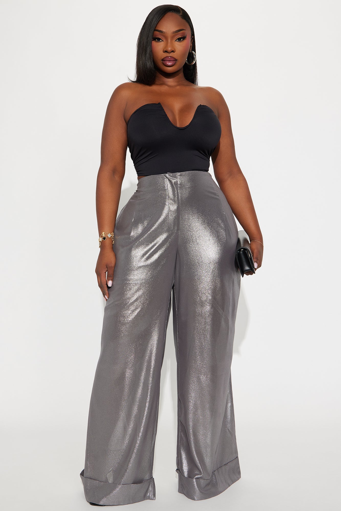 Romantically Spoiled Organza Metallic Wide Leg Pant 33 - Grey