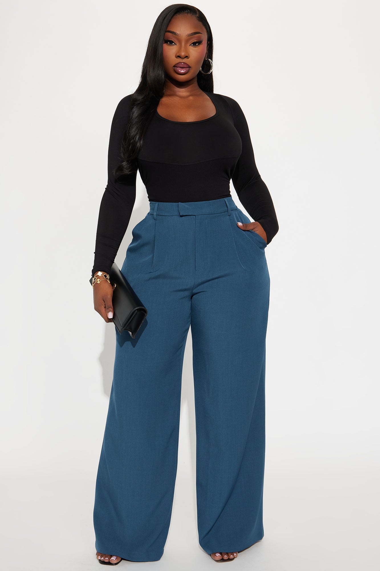Etta Wide Leg Pant 33″ - Teal