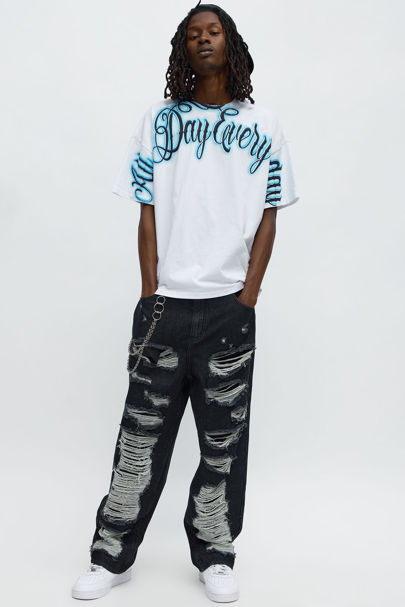 Baggy Shred Destructed Jean - Black Wash