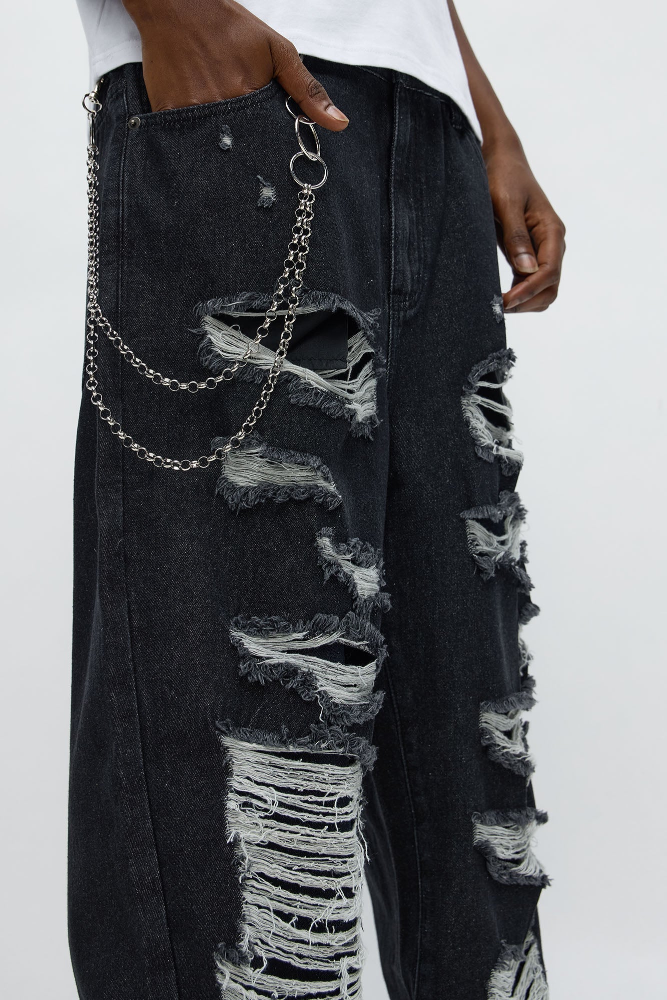 Baggy Shred Destructed Jean - Black Wash