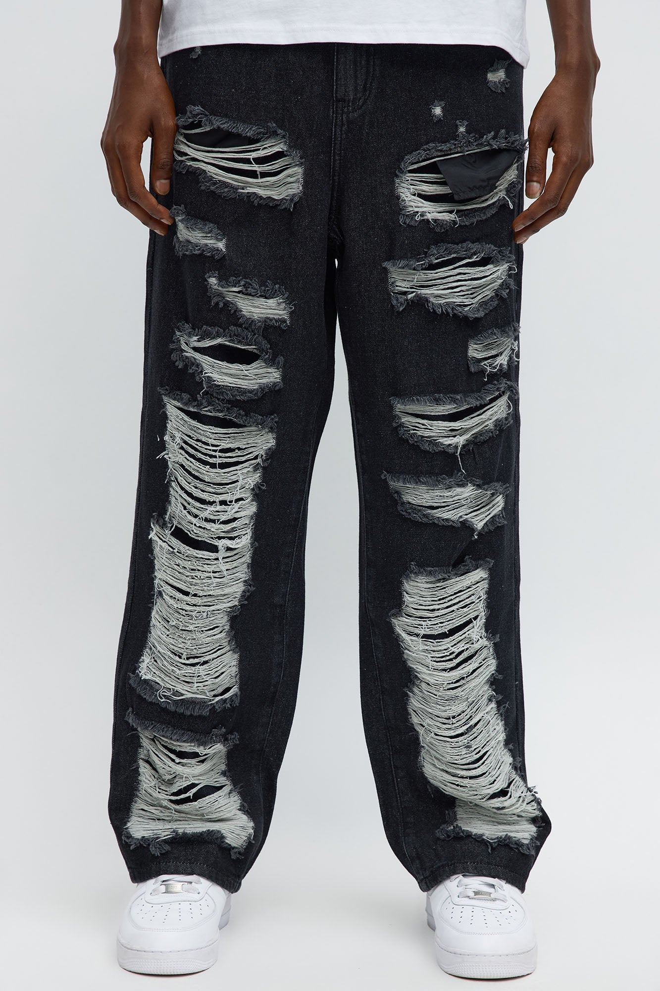 Baggy Shred Destructed Jean - Black Wash