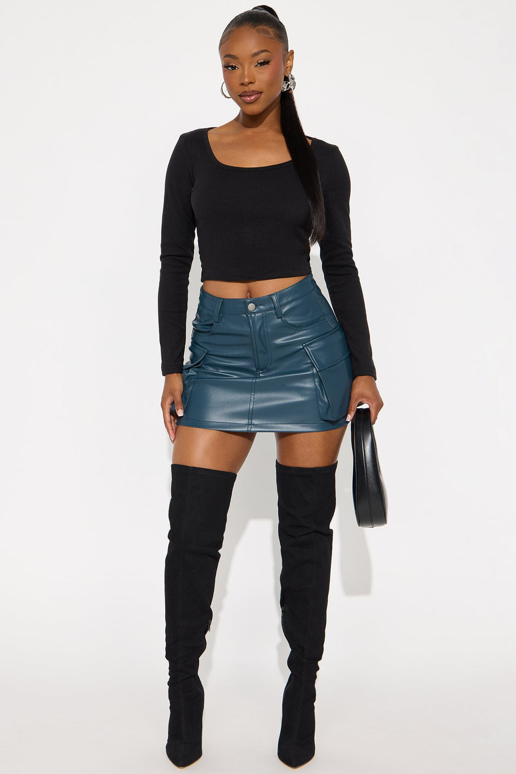 Unmatched Faux Leather Cargo Skirt - Teal