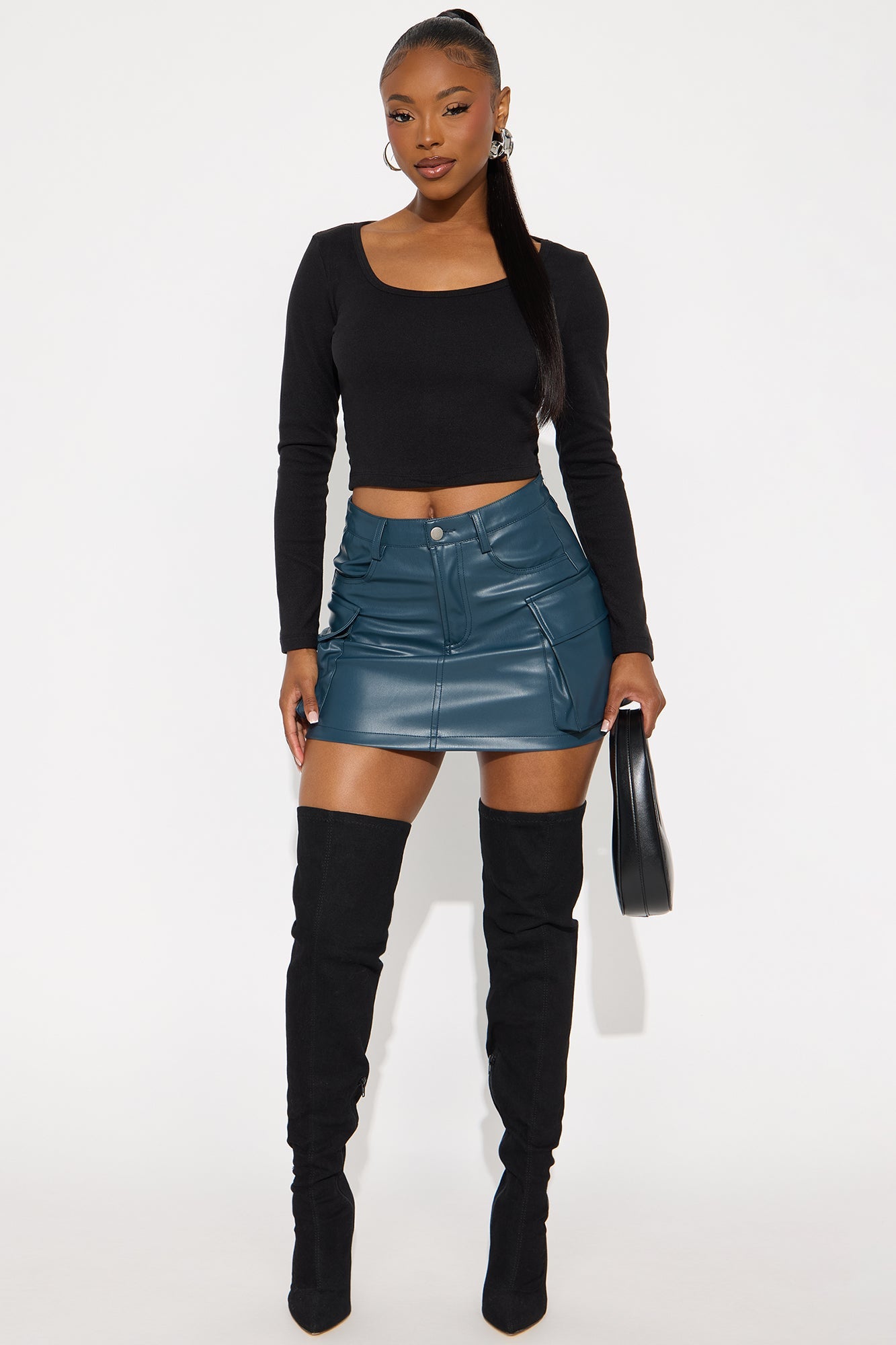 Unmatched Faux Leather Cargo Skirt - Teal
