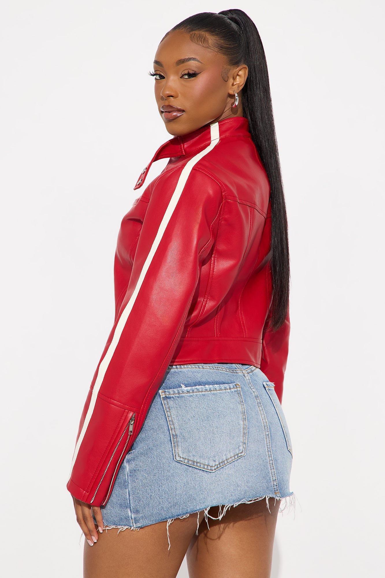 Rebel Phase Faux Leather Moto Jacket - Red