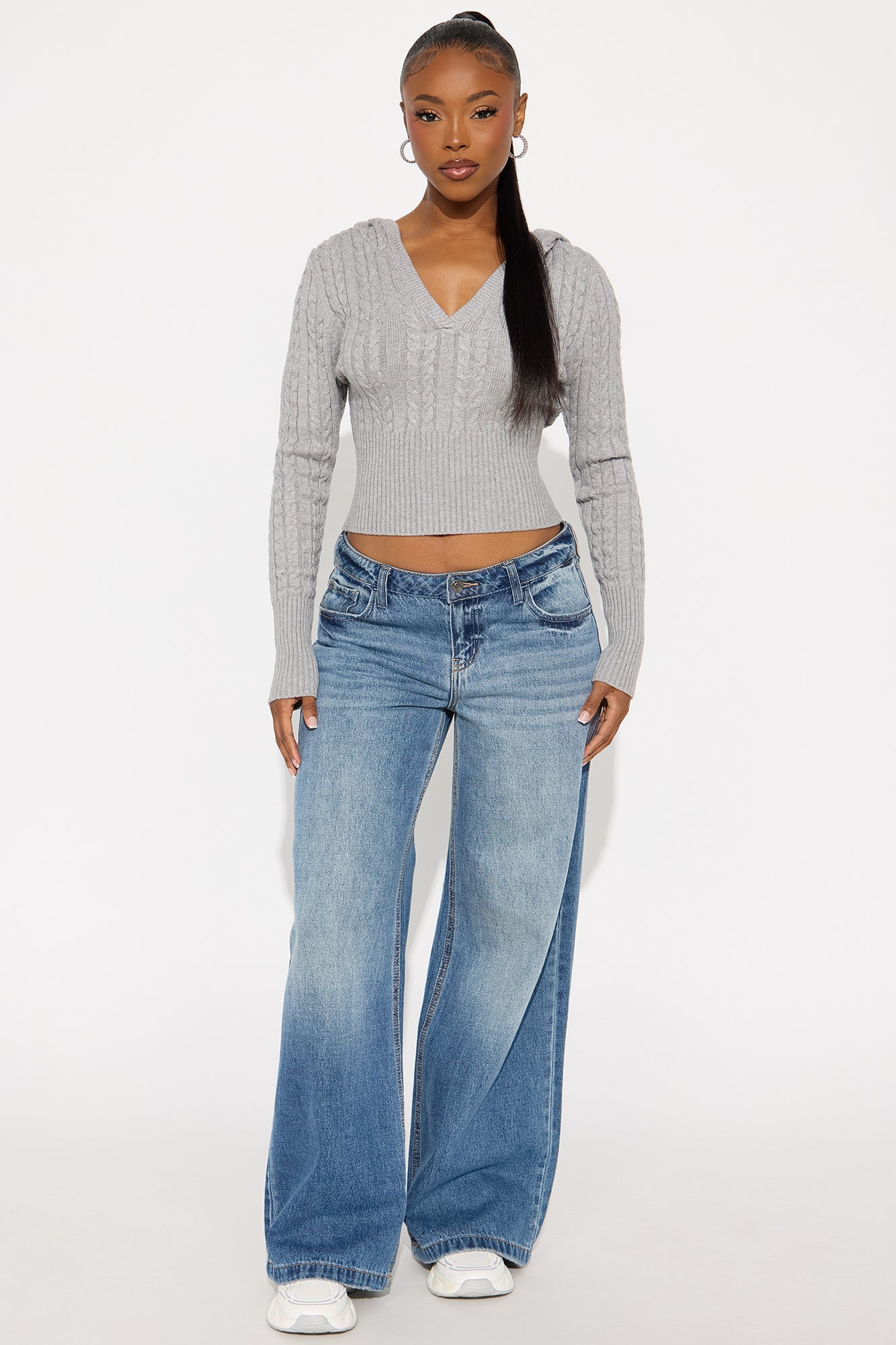 All Day Cable Knit Pullover Sweater - Grey