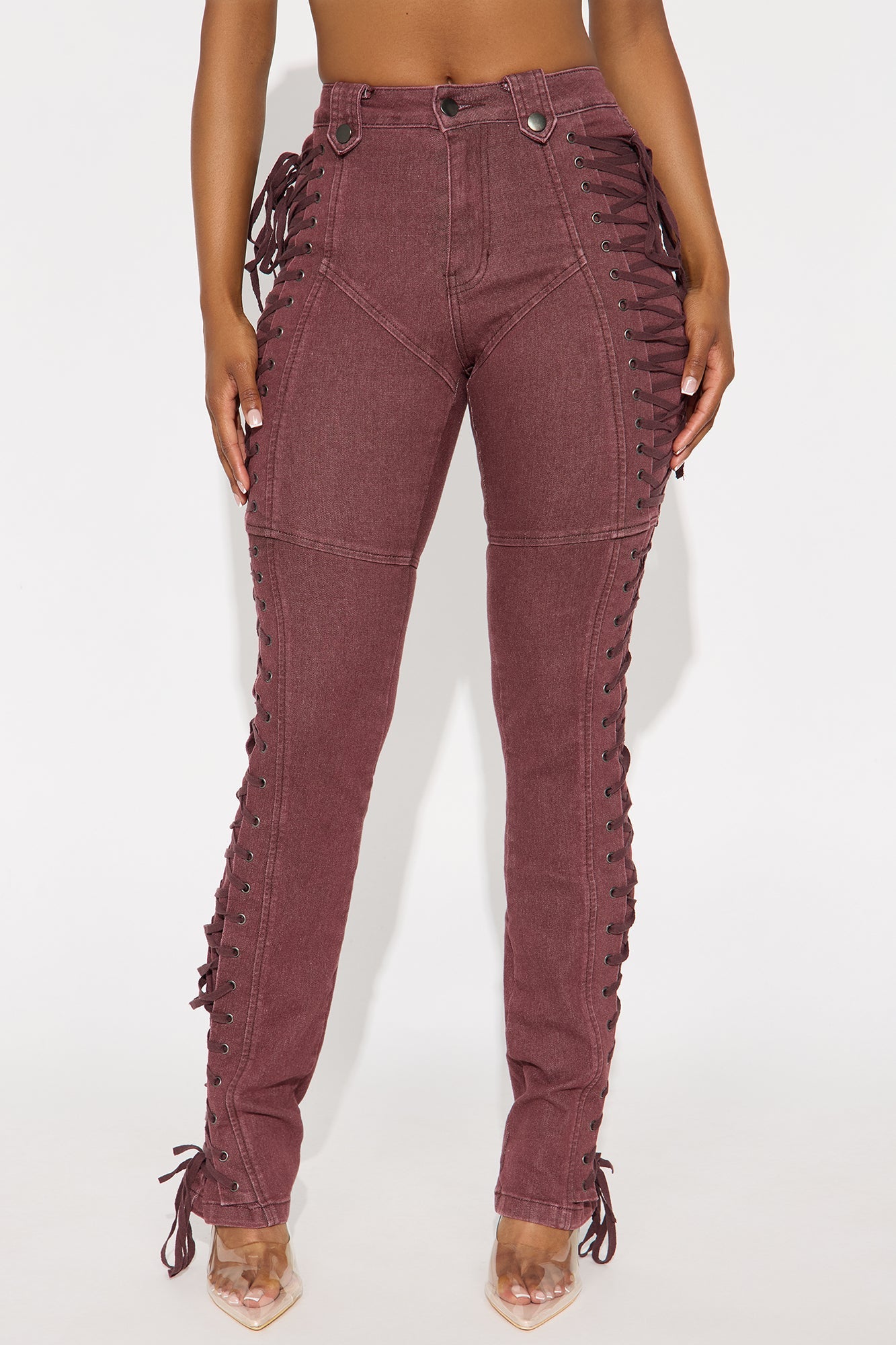 After Hours Lace Up Flare Pant - Wine