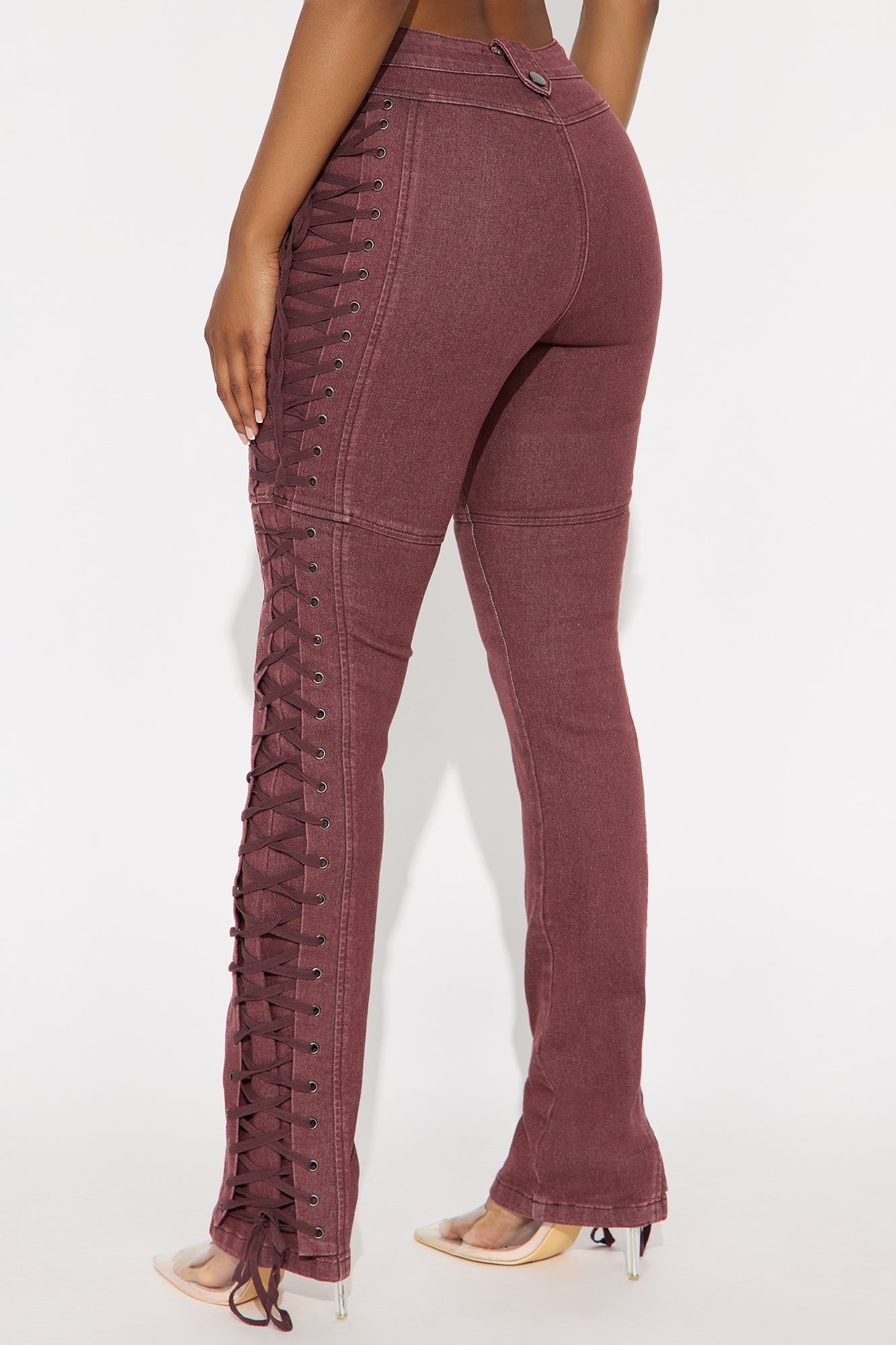 After Hours Lace Up Flare Pant - Wine