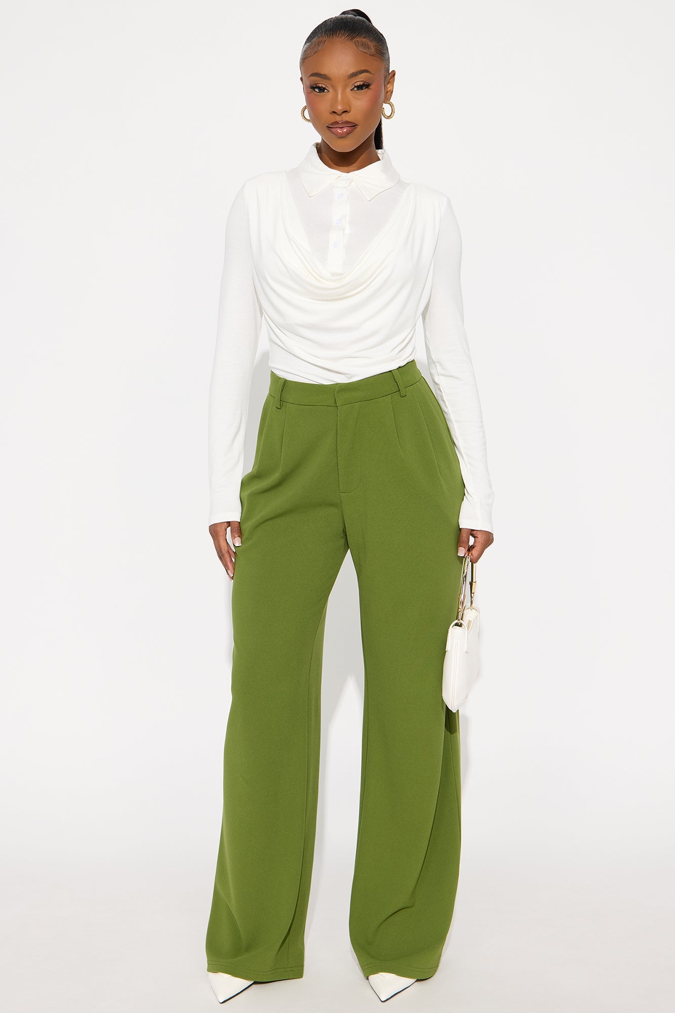 Glinda Long Sleeve Draped Top - Ivory