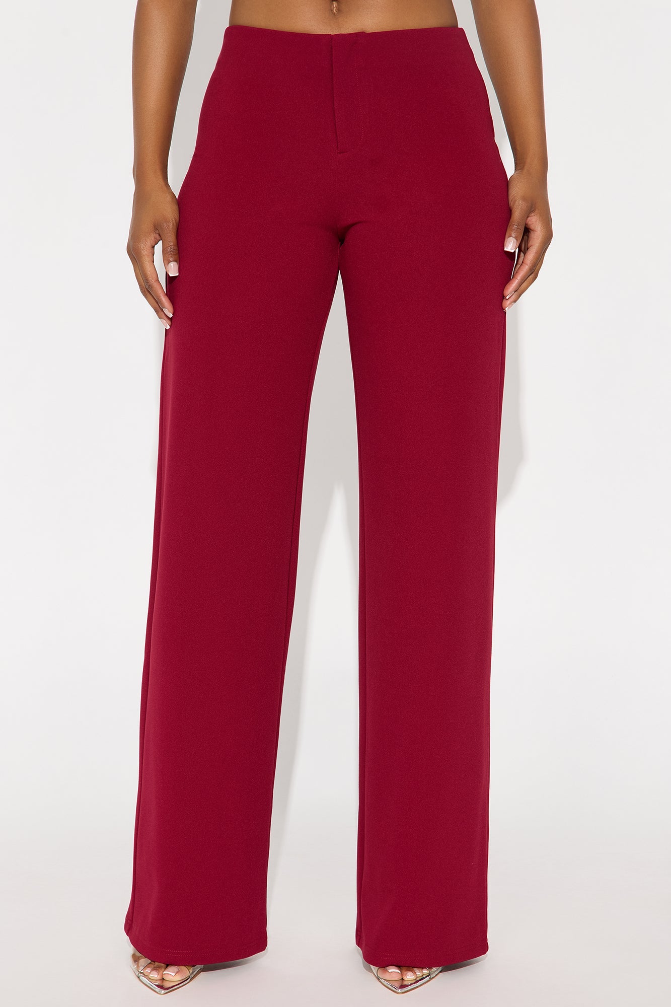 Out Of Office Low Rise Wide Leg Trouser Pant 33″ - Wine