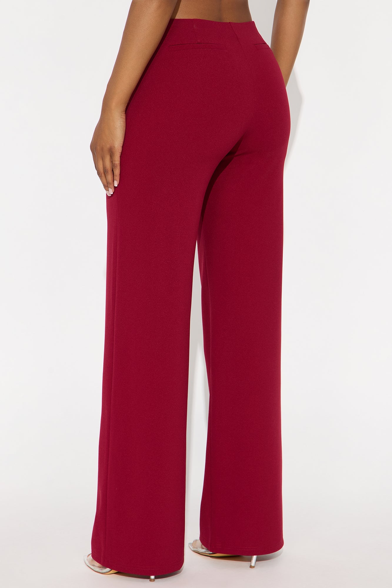 Out Of Office Low Rise Wide Leg Trouser Pant 33″ - Wine