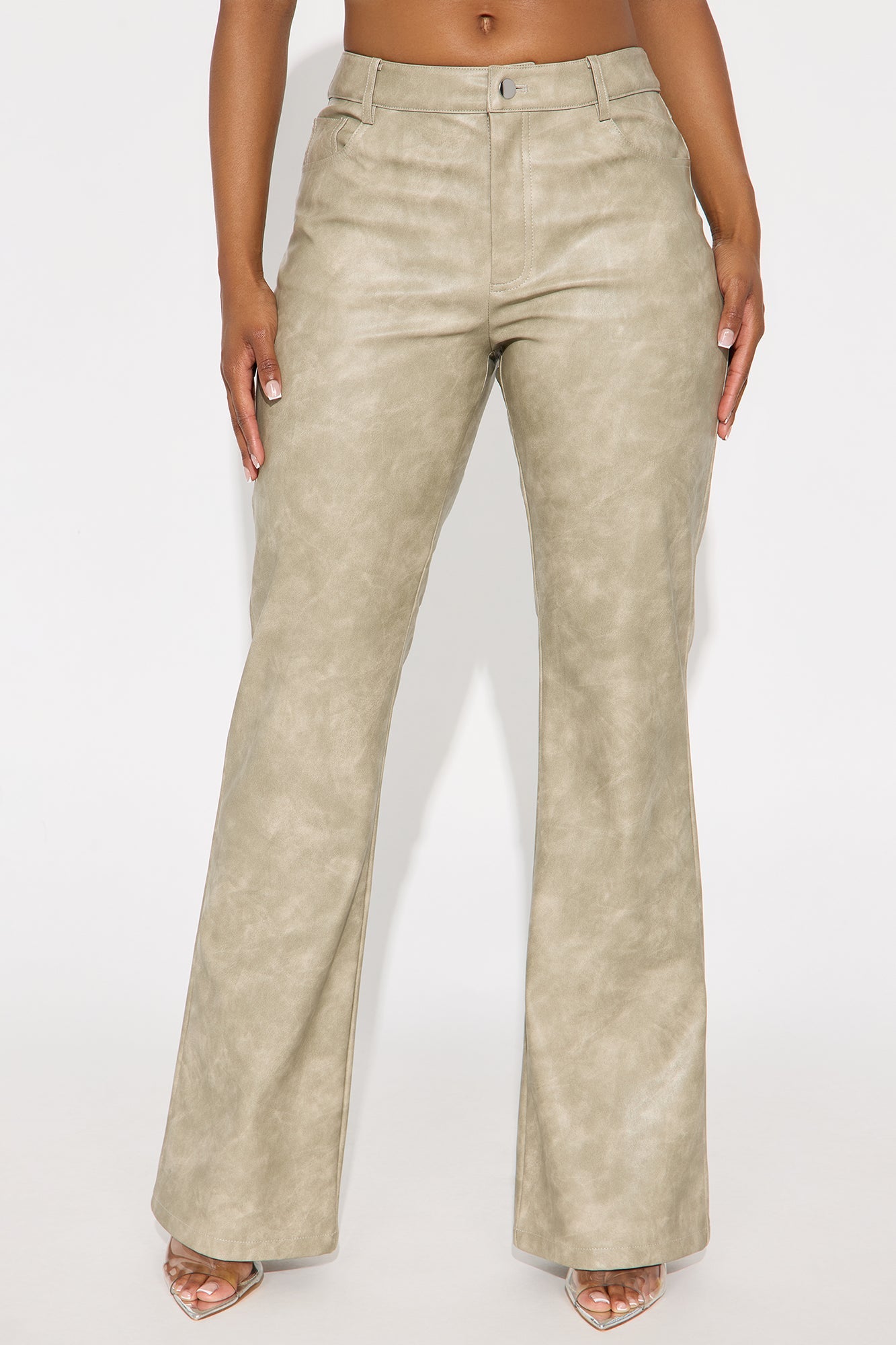 Simi Washed Faux Leather Flare Leg Pant 33″ - Stone