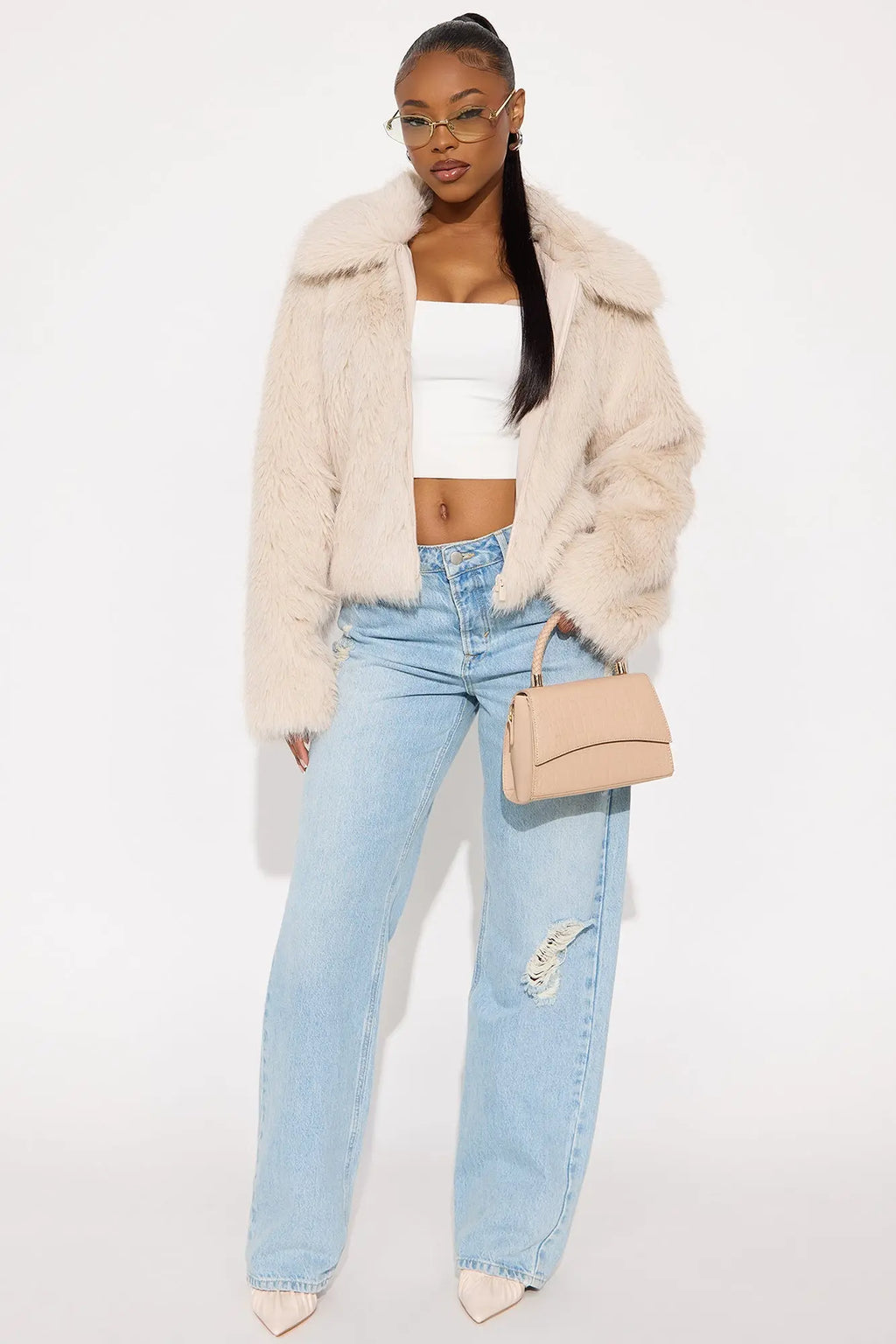 Rich Energy Faux Fur Coat - Champagne 
