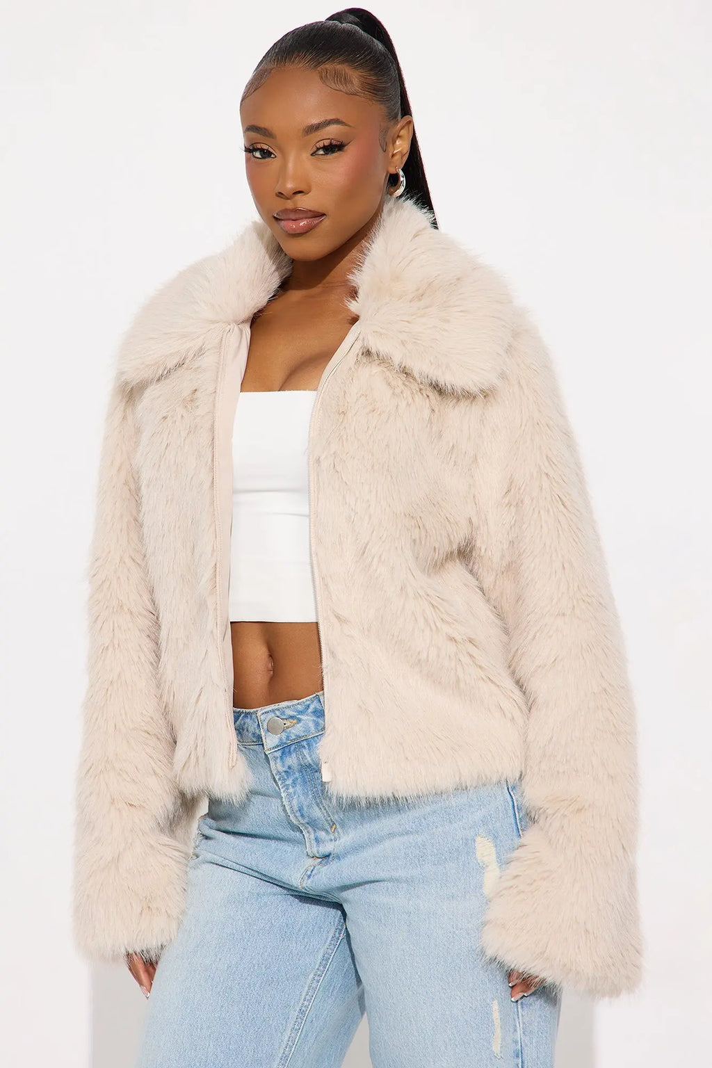 Rich Energy Faux Fur Coat - Champagne 