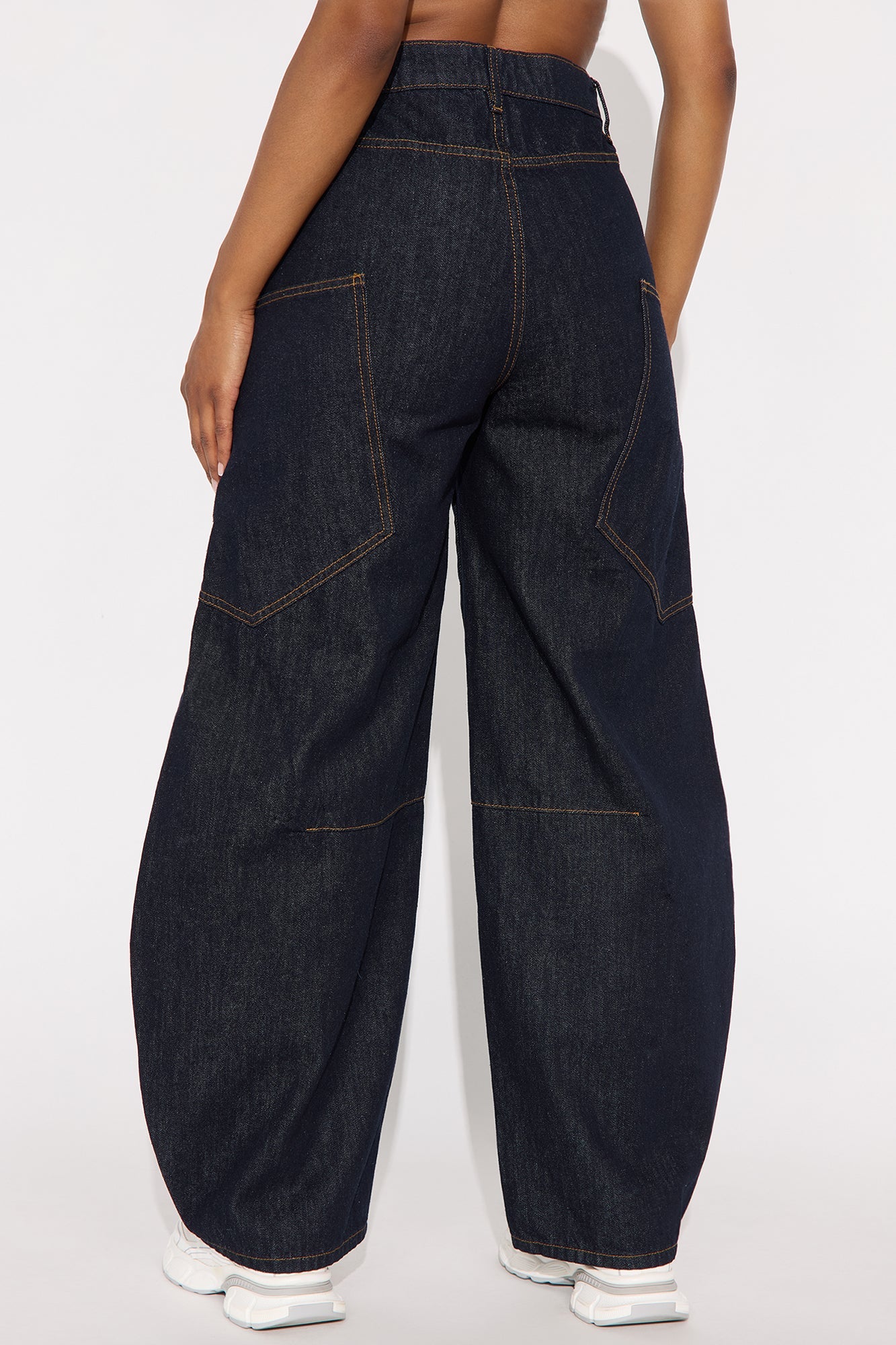 Scene Girl Barrel Leg Jeans - Dark Denim