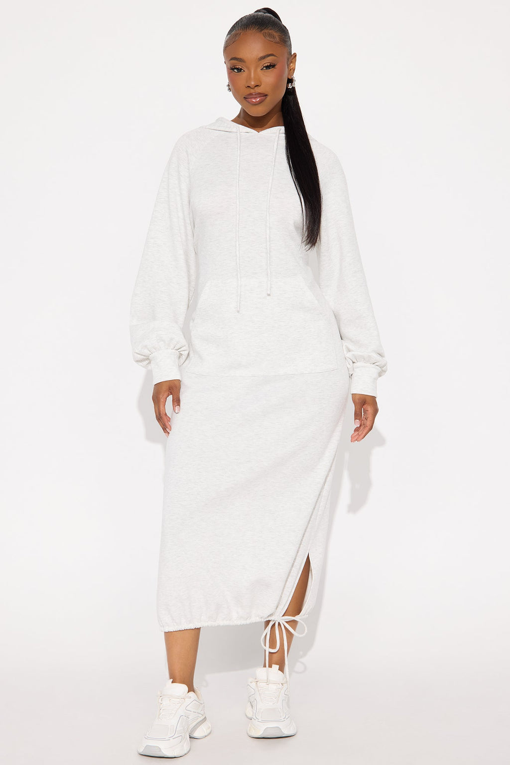 Maury Hooded Maxi Sweatshirt Dress - Light Grey