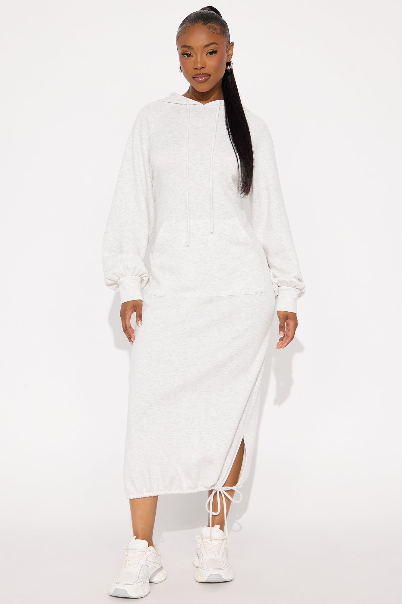 Maury Hooded Maxi Sweatshirt Dress - Light Grey