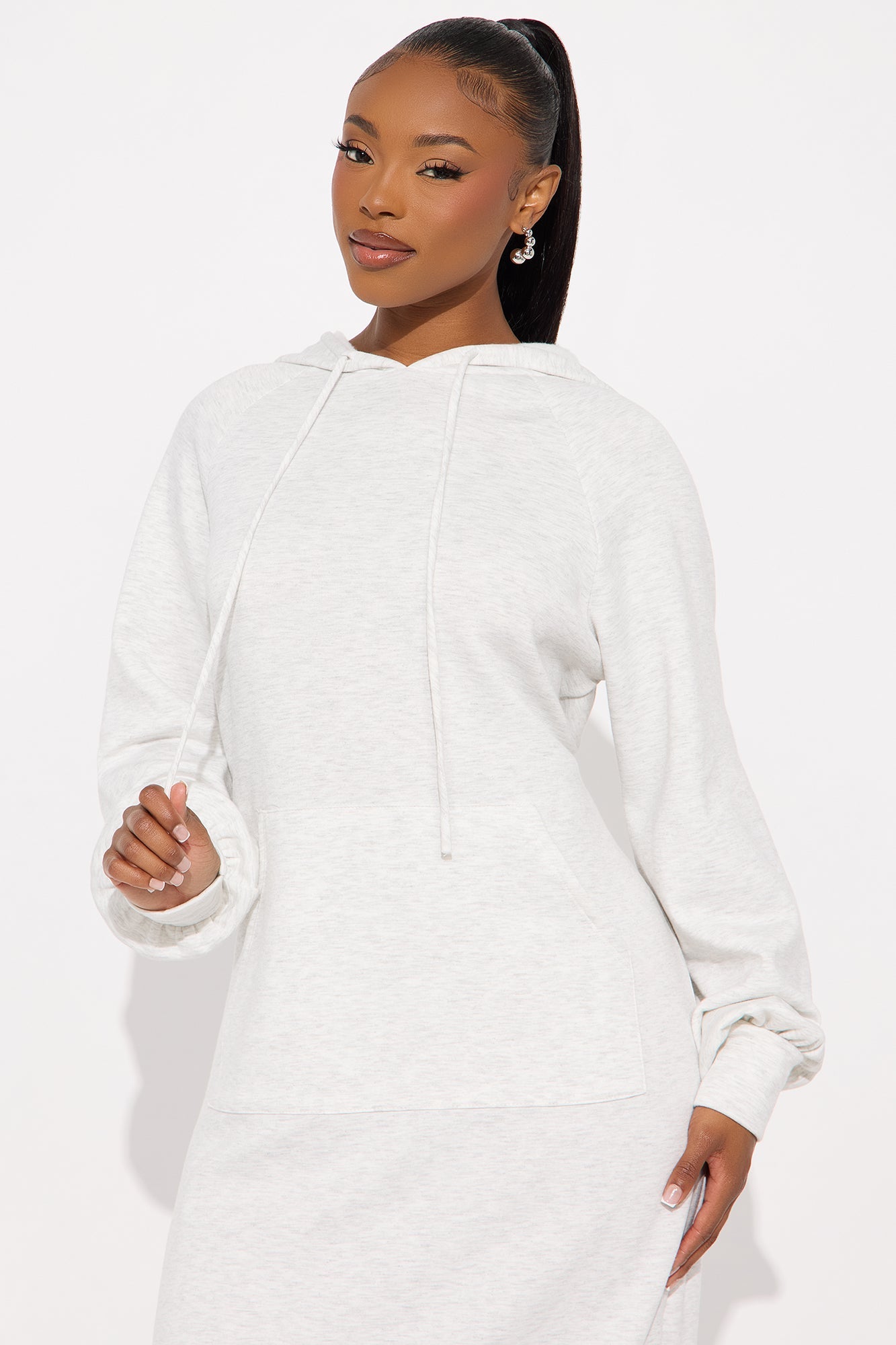 Maury Hooded Maxi Sweatshirt Dress - Light Grey