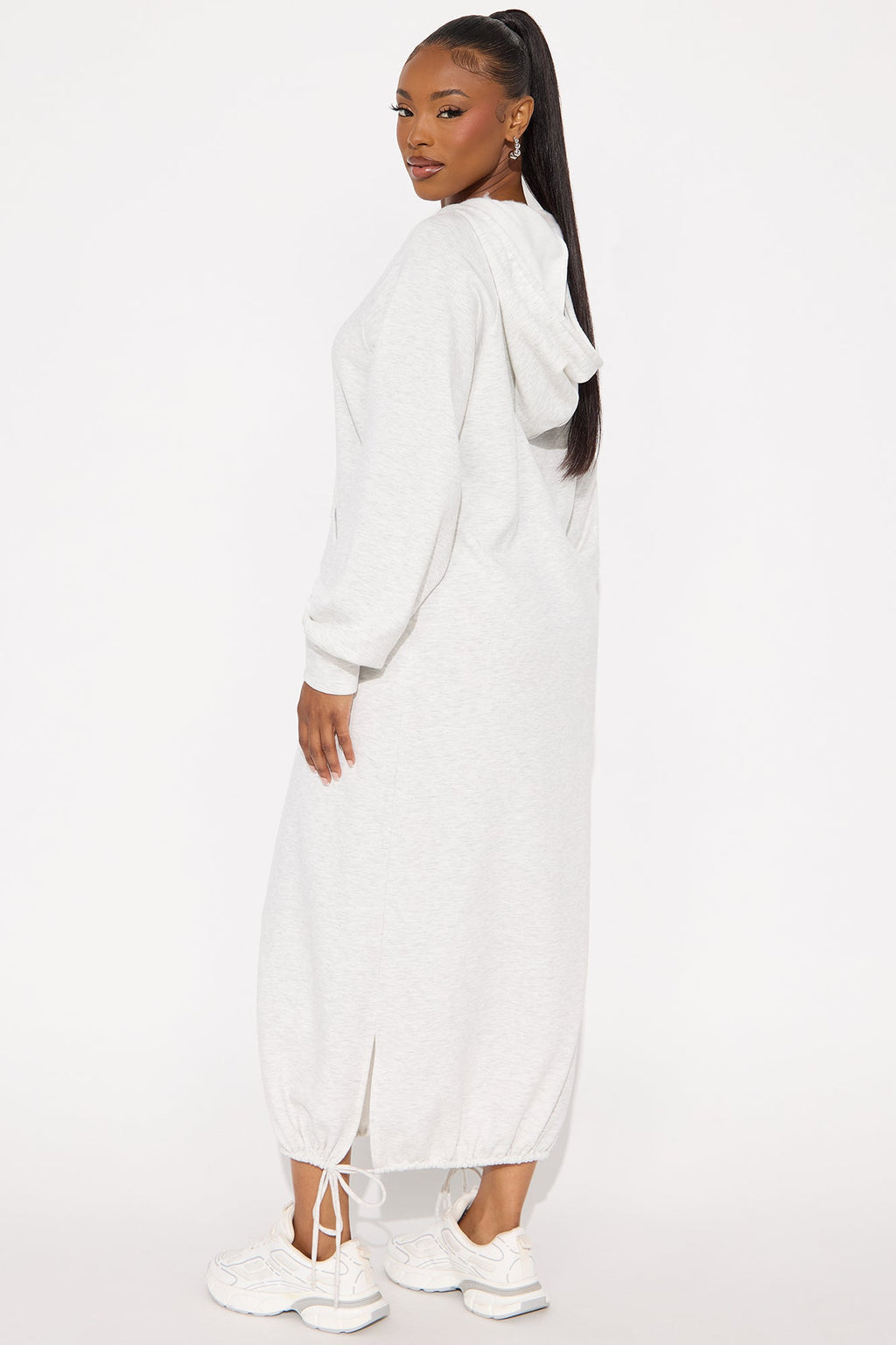 Maury Hooded Maxi Sweatshirt Dress - Light Grey
