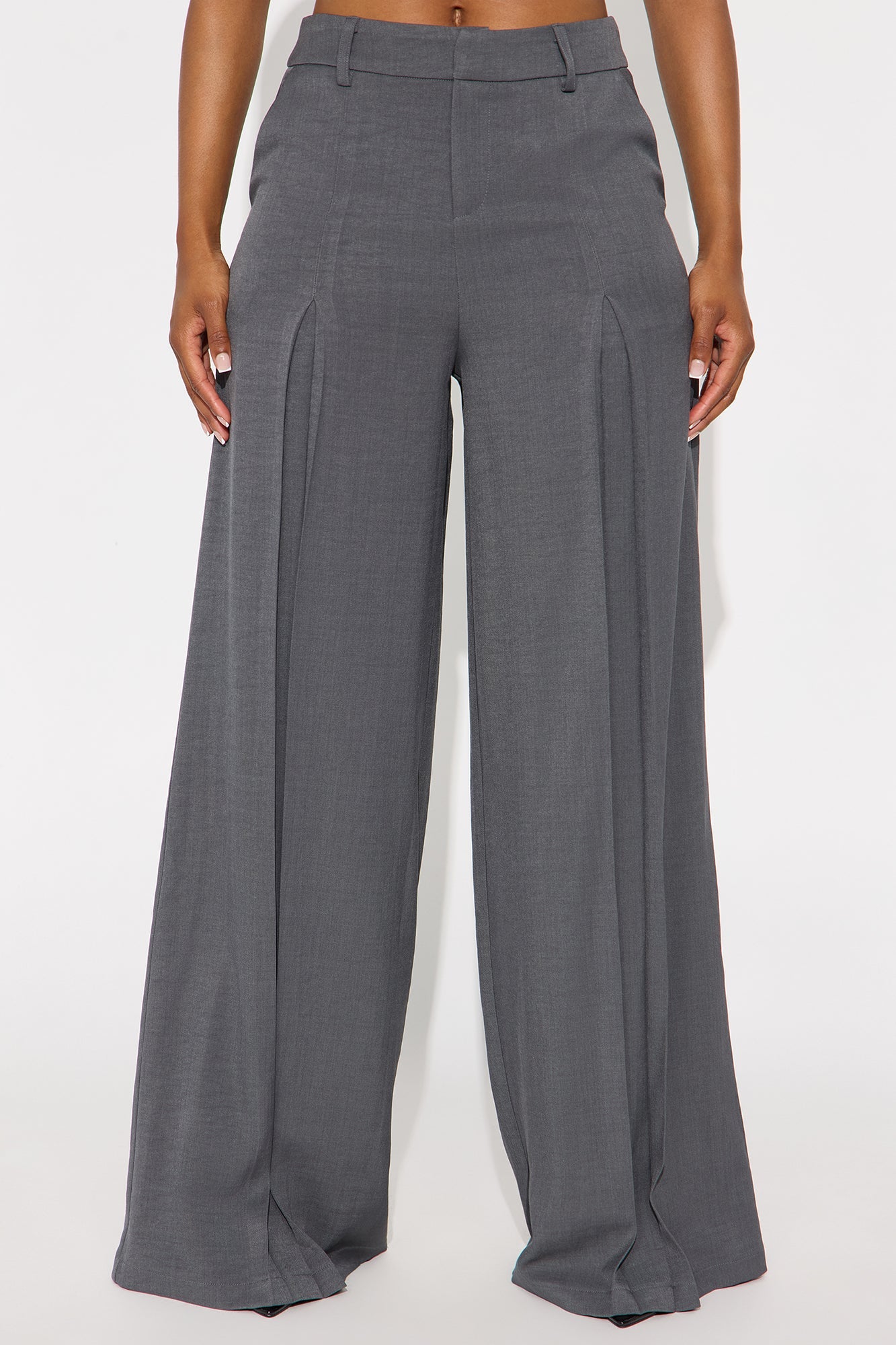 Karina Pleated Wide Leg Trouser Pant 33″ - Charcoal