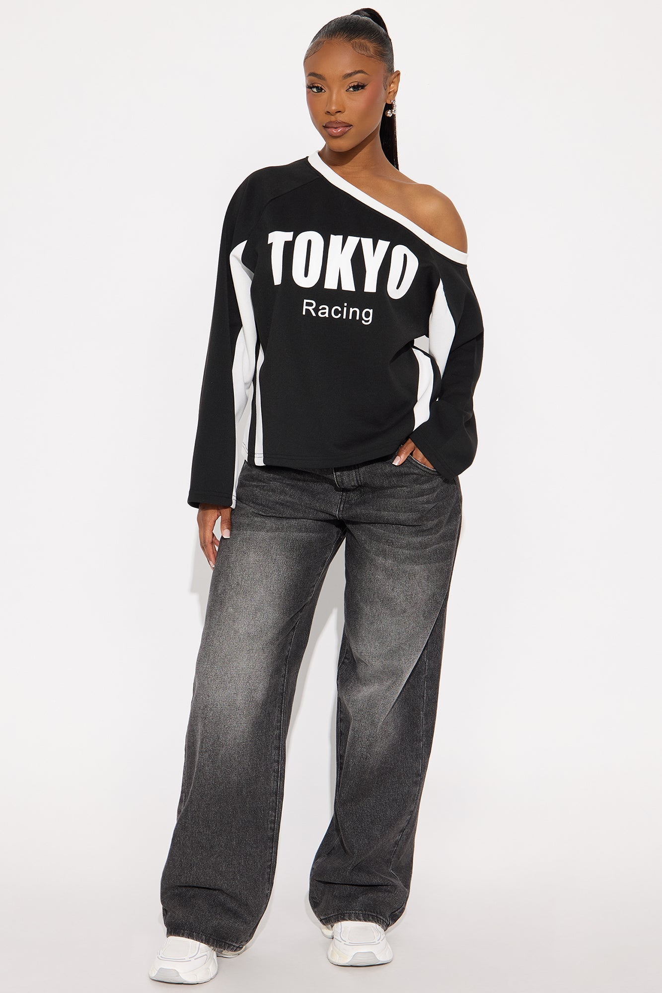 Tokyo Racing Off Shoulder Tee - Black