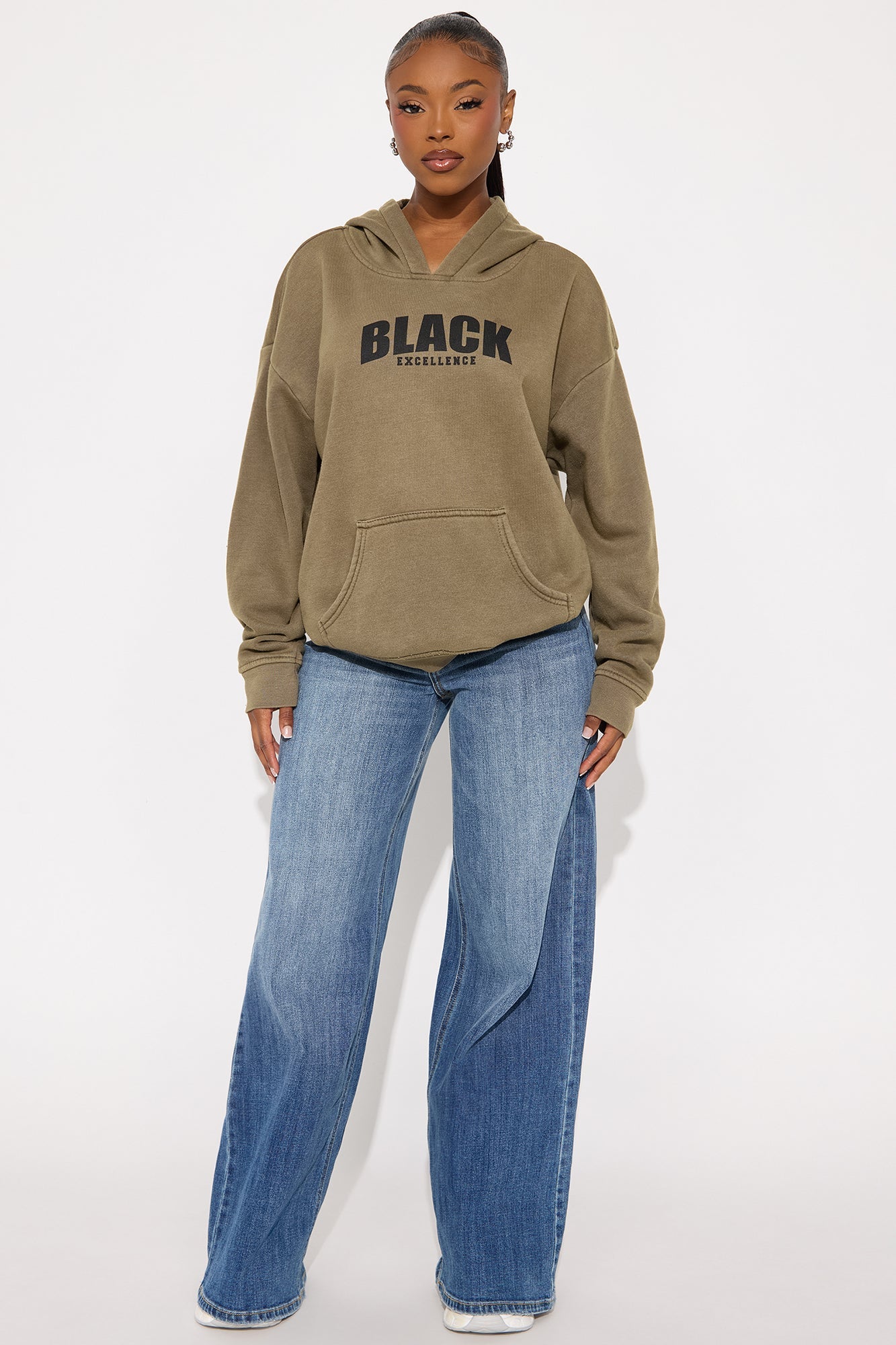 Black Excellence Washed Fleece Hoodie - Olive
