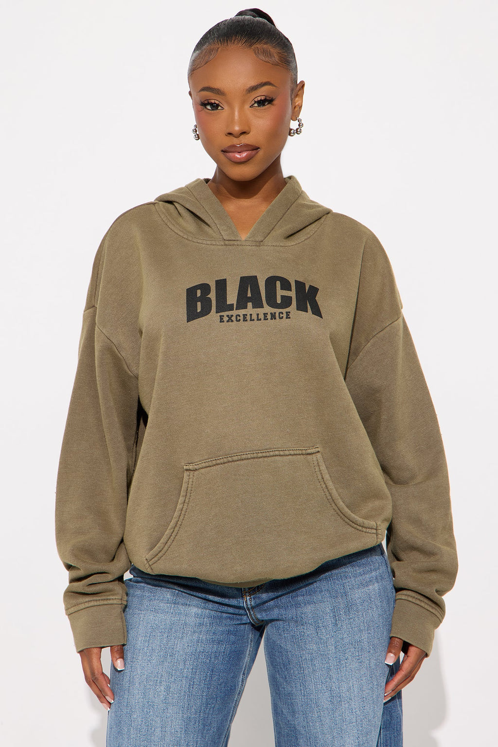 Black Excellence Washed Fleece Hoodie - Olive