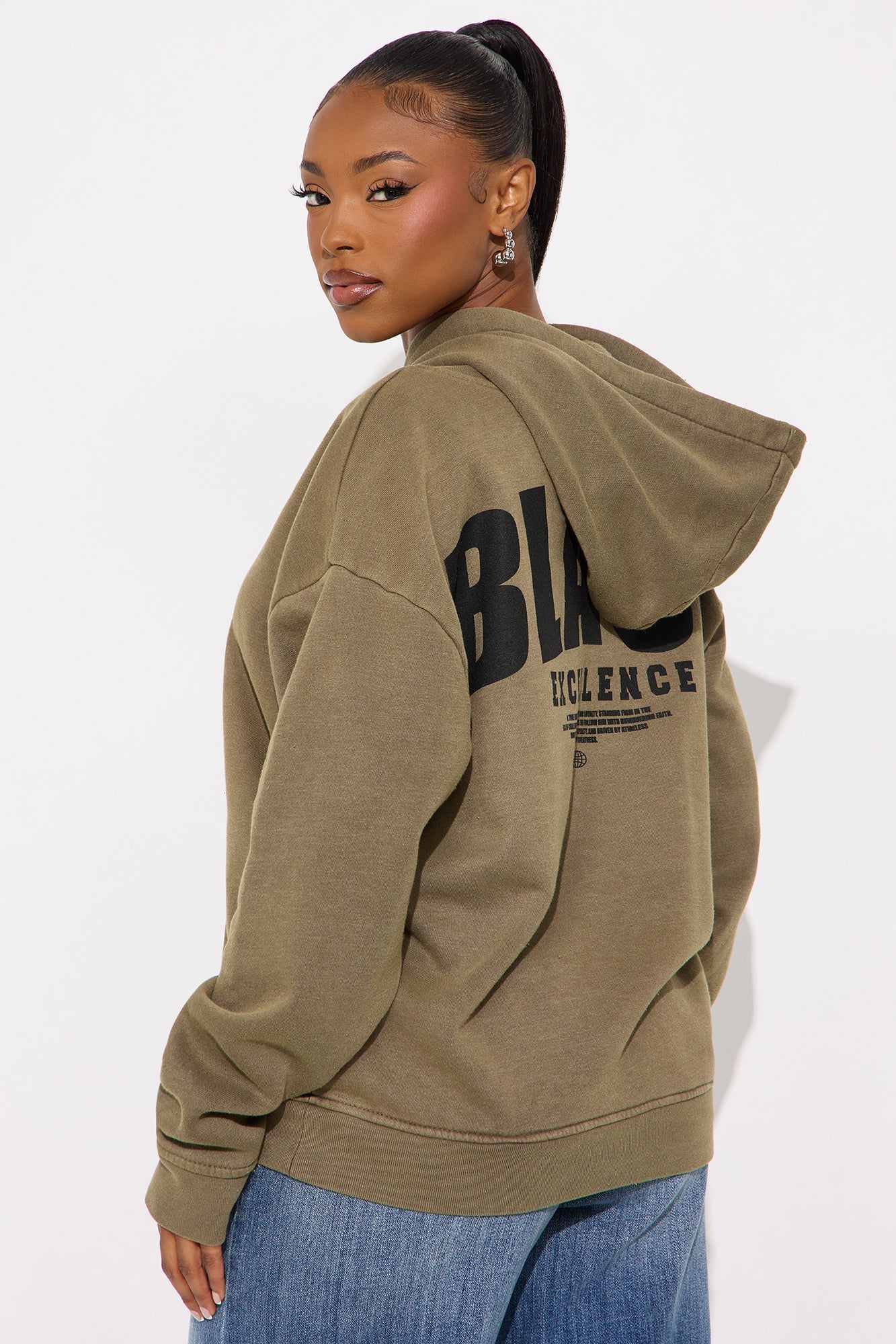 Black Excellence Washed Fleece Hoodie - Olive