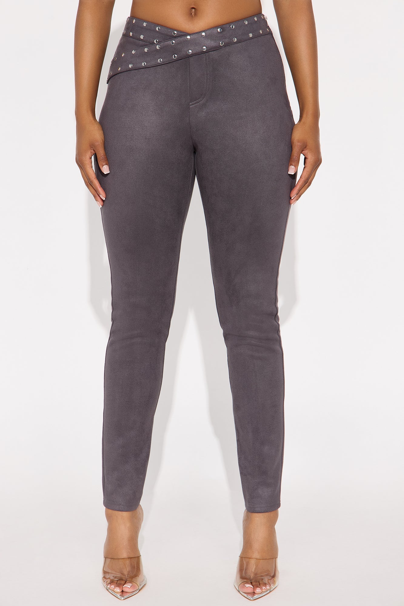 Into The Desert Sun Faux Suede Skinny Leg Pant - Charcoal