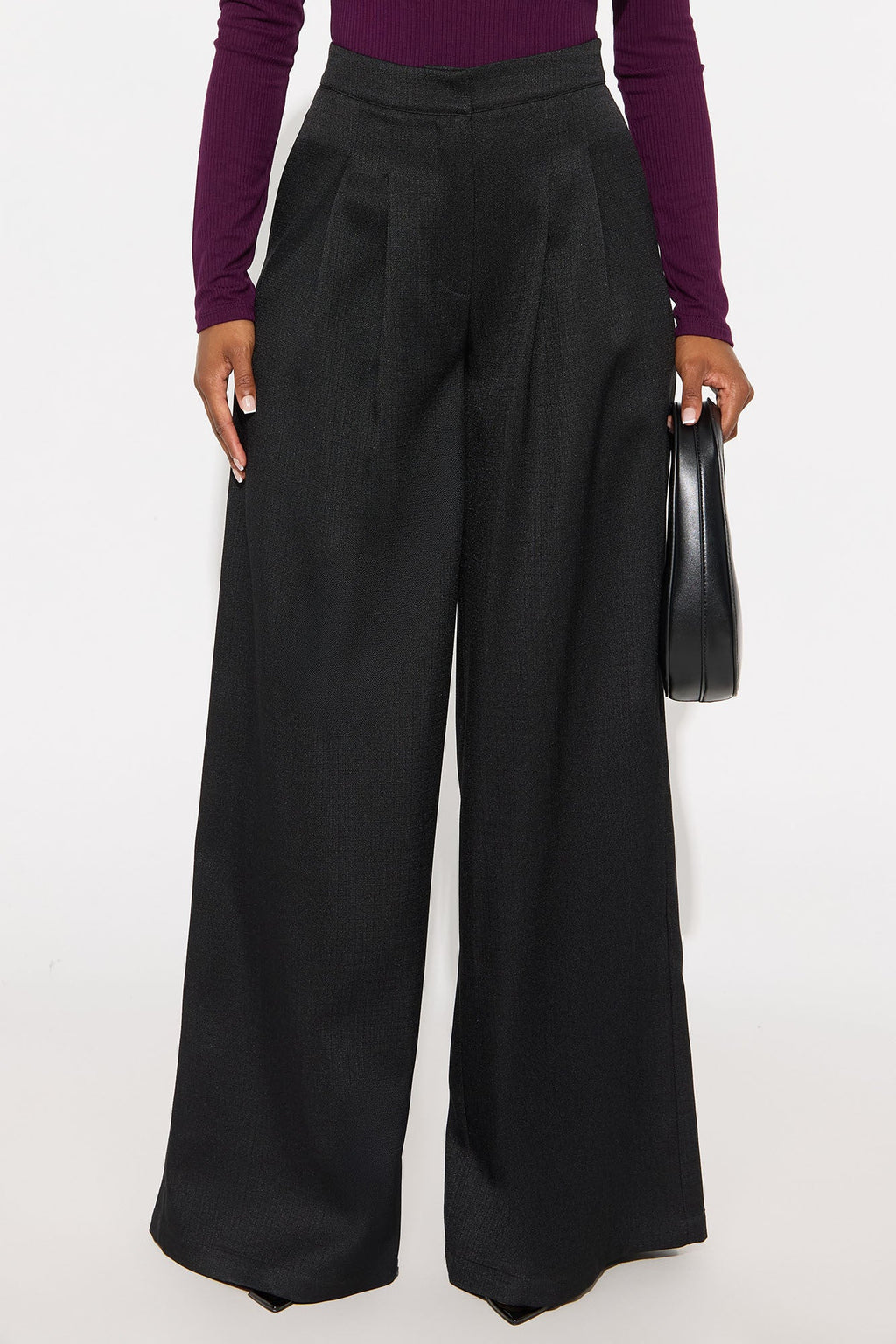 Crystal Textured Wide Leg Pant 33 - Black