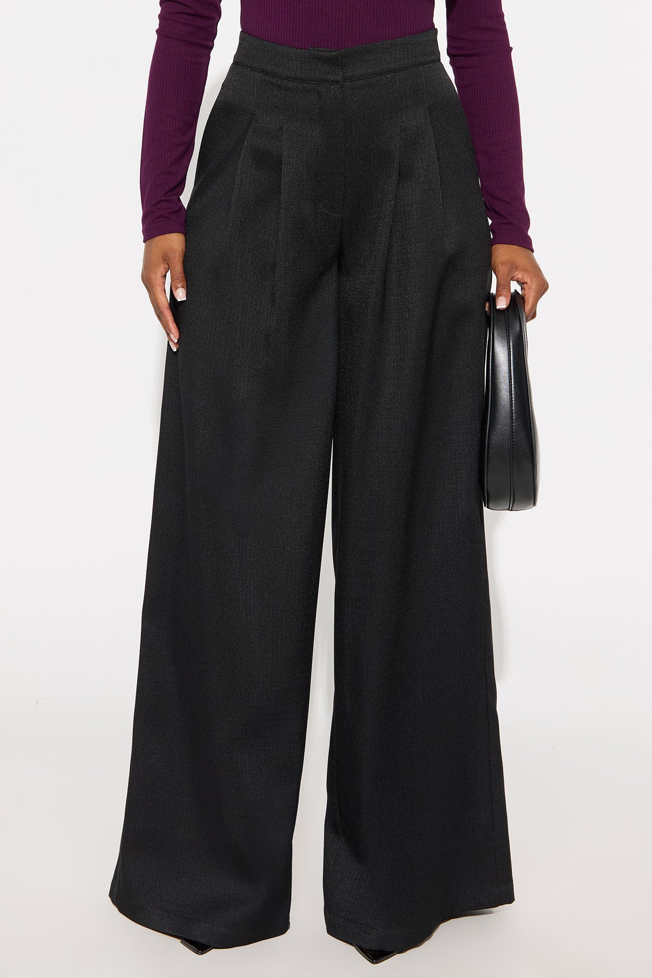 Crystal Textured Wide Leg Pant 33 - Black