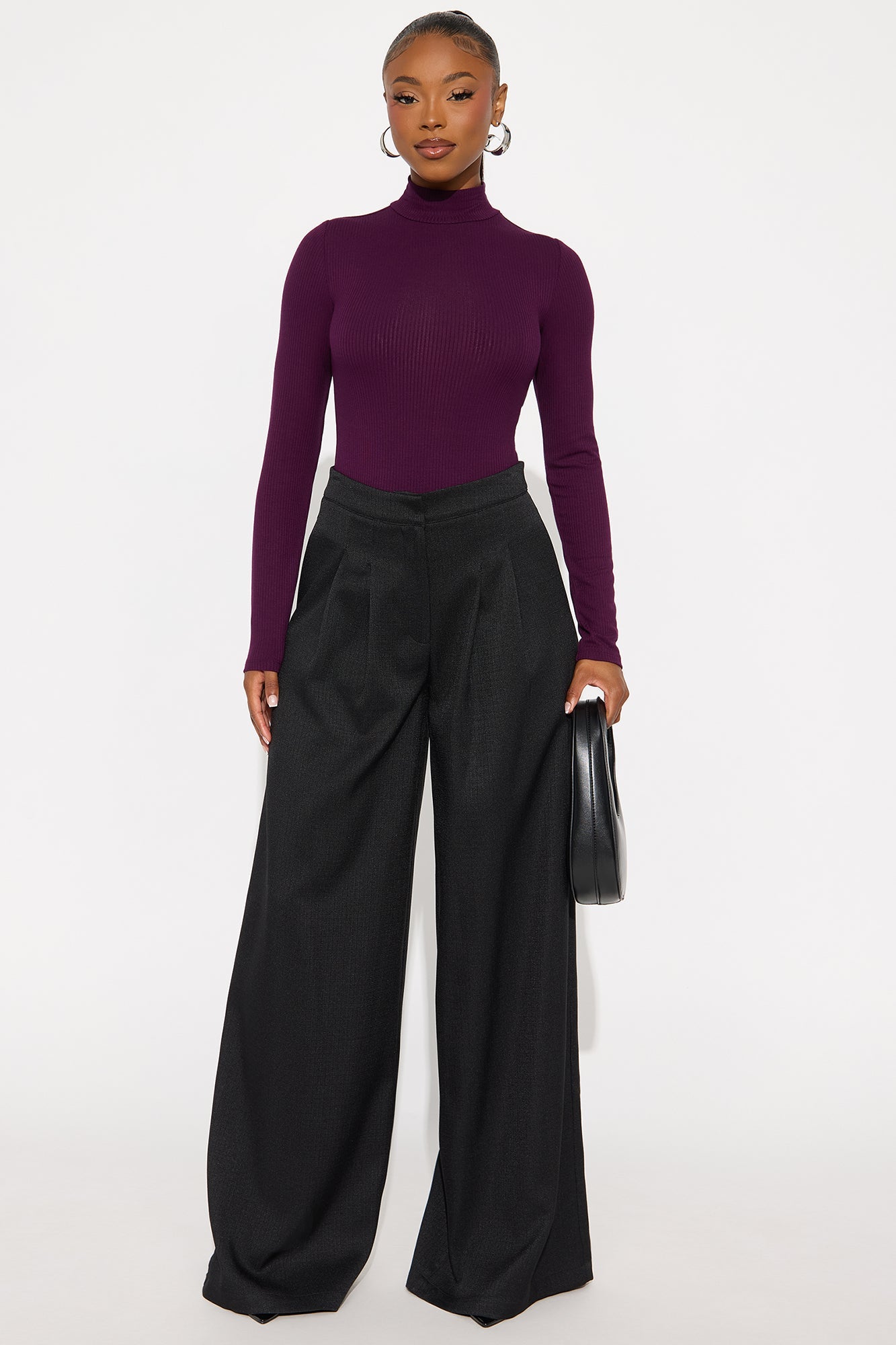Crystal Textured Wide Leg Pant 33 - Black