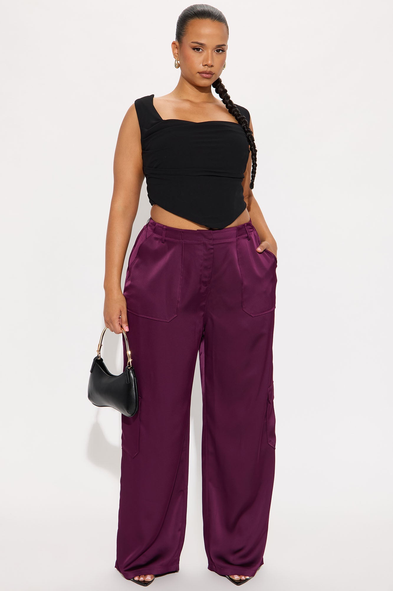 Pretty Girl Walk Satin Cargo Pant - Plum 