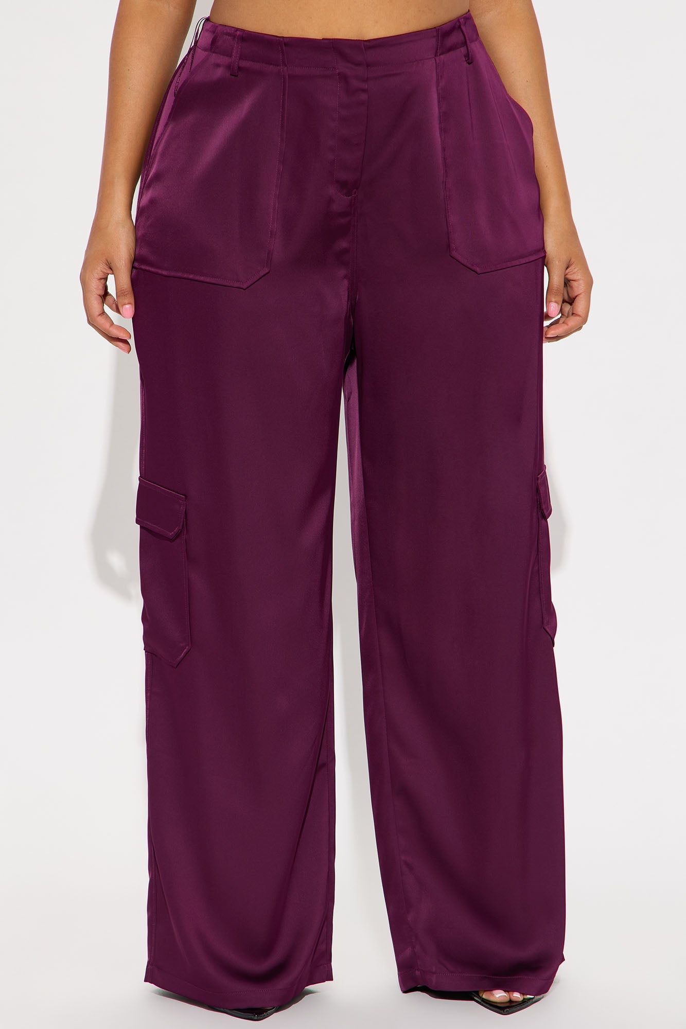 Pretty Girl Walk Satin Cargo Pant - Plum 