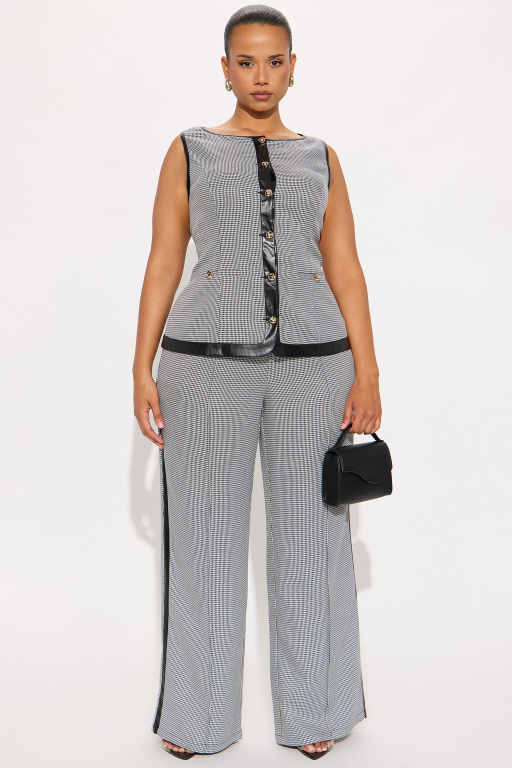 Keep You Mesmerized Vest Pant Set - Black/White 