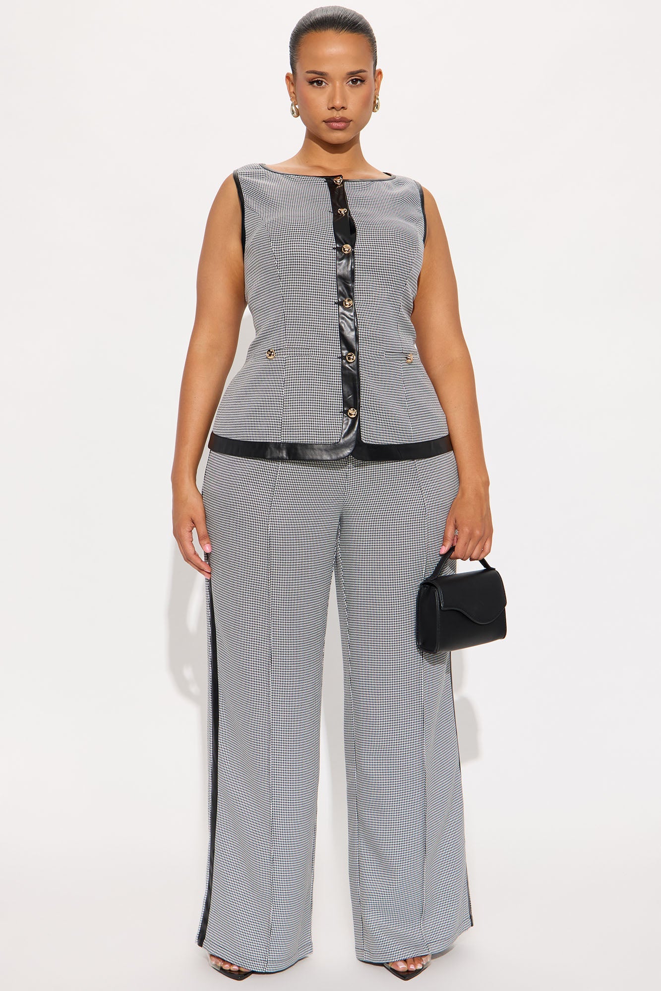 Keep You Mesmerized Vest Pant Set - Black/White 