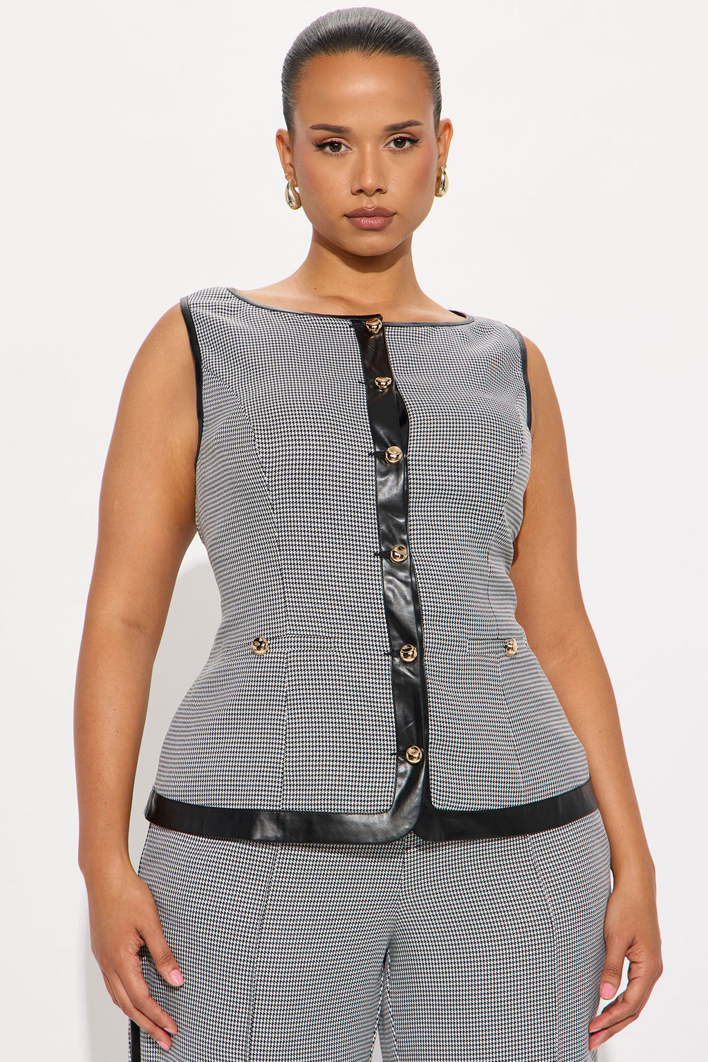 Keep You Mesmerized Vest Pant Set - Black/White 